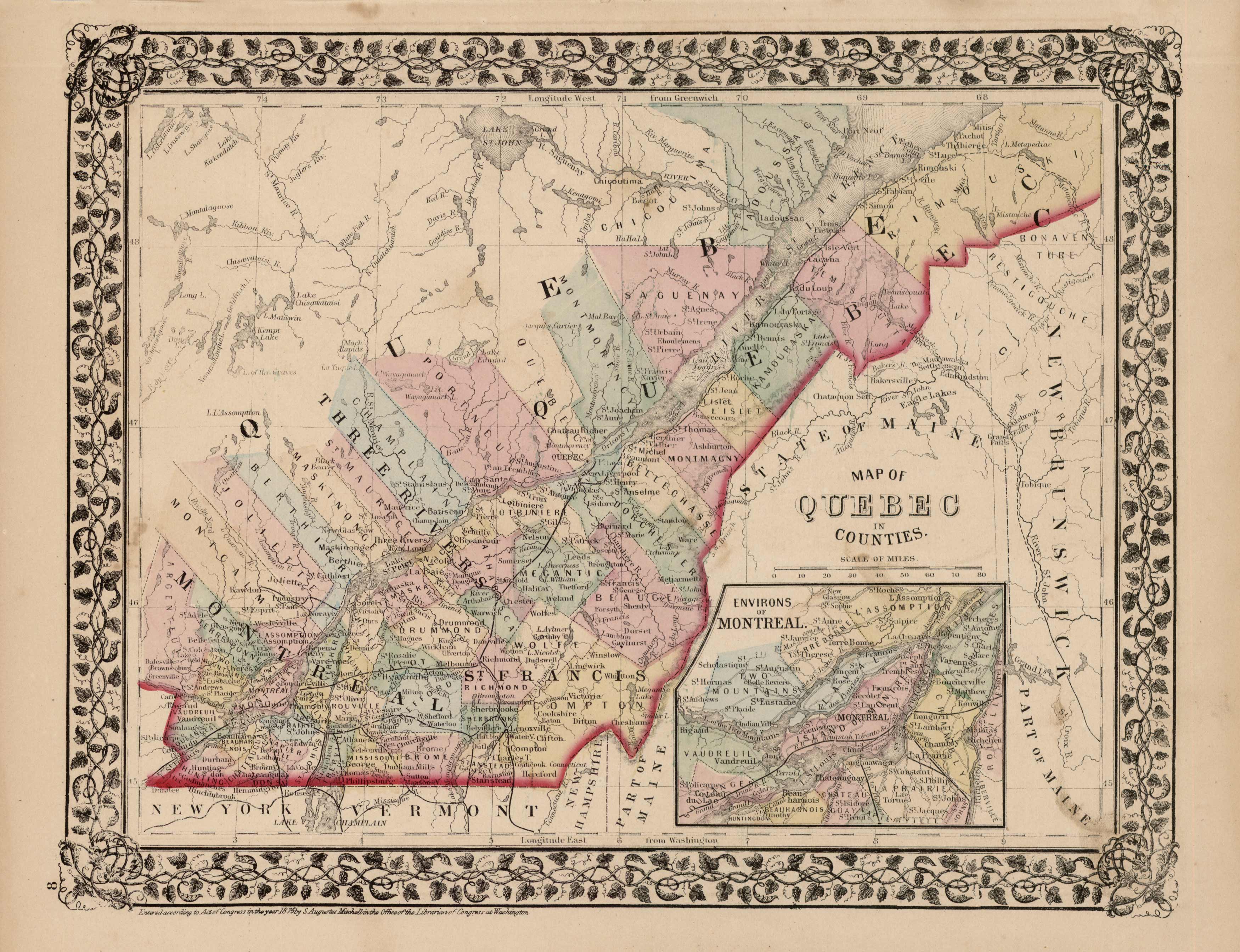 Map of Quebec, with Inset of Environs of Montreal - Art Source ...