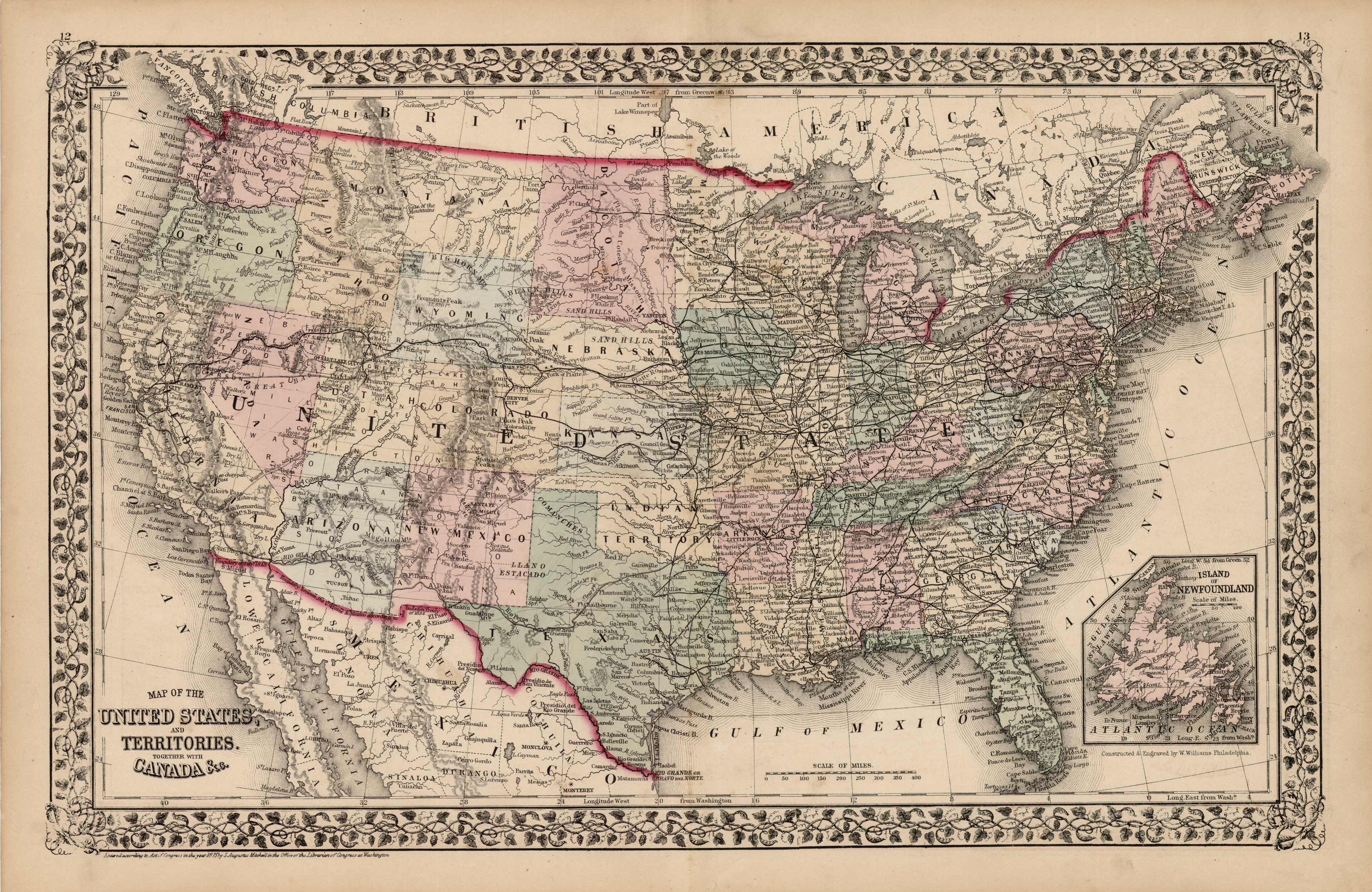 Map of the United States and Territories, with Inset of Newfoundland ...