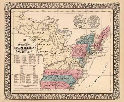 Map of the Original Thirteen Colonies