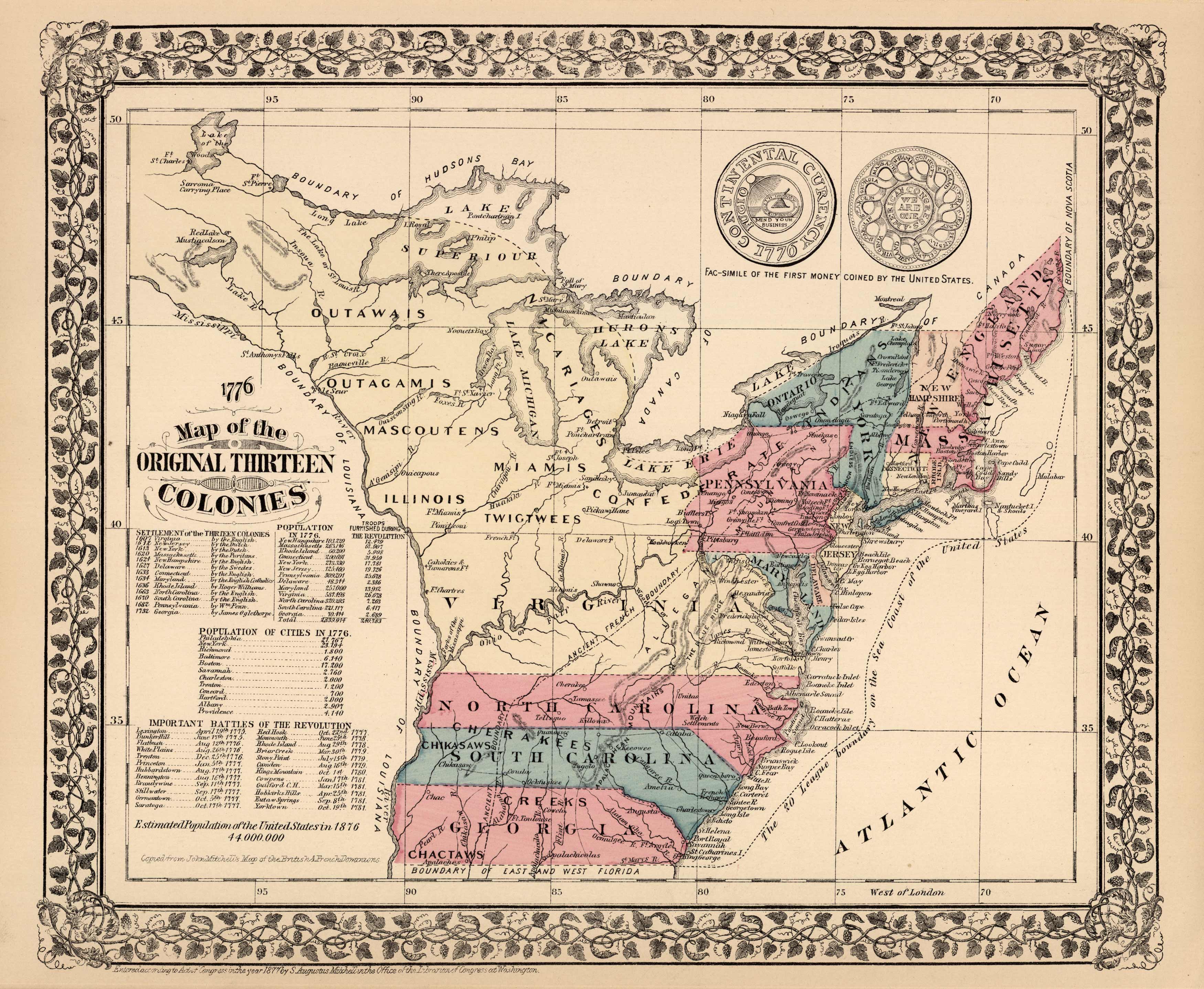 Map of the Original Thirteen Colonies - Art Source International