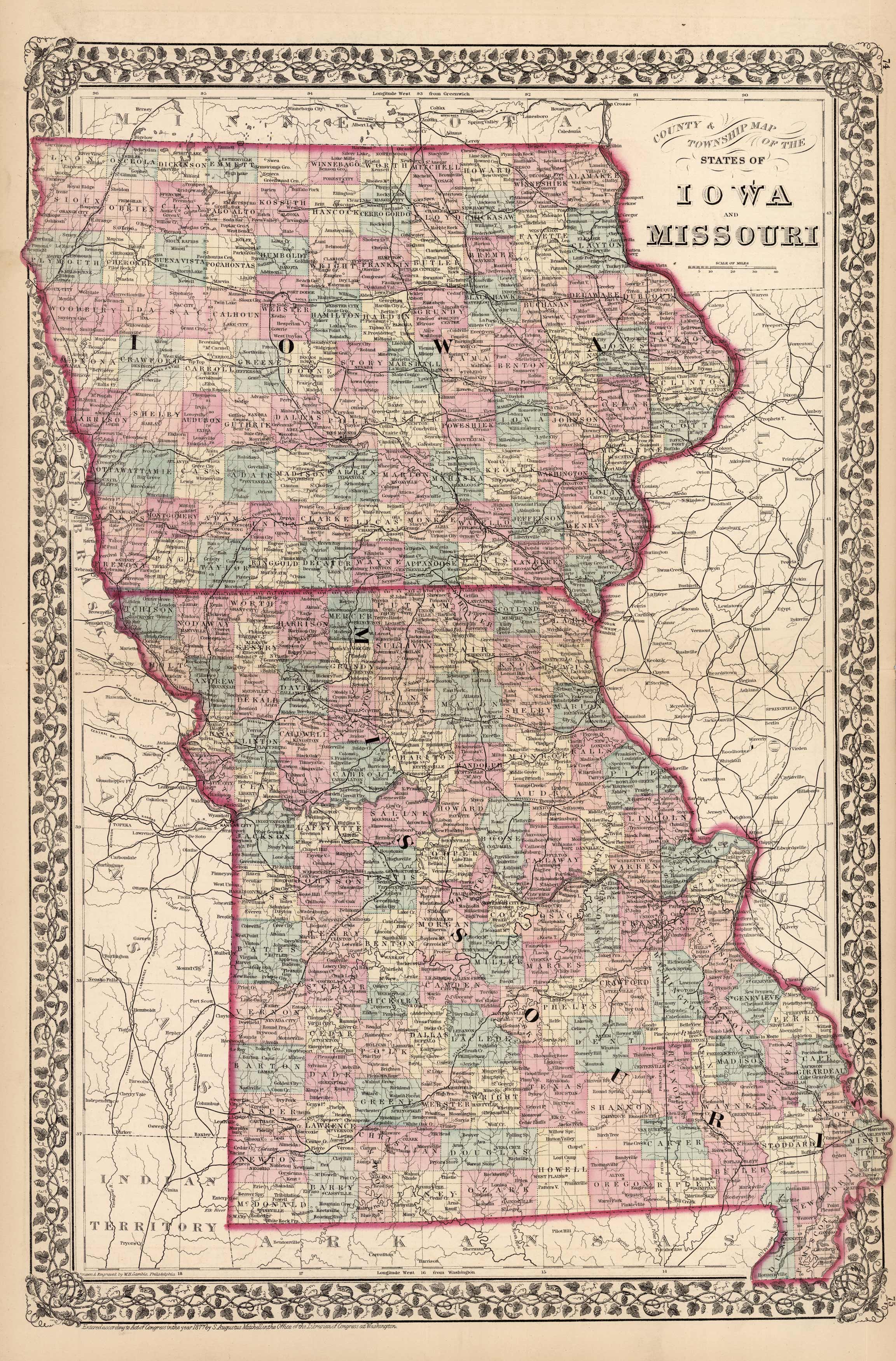 County and Township Map of the States of Iowa and Missouri