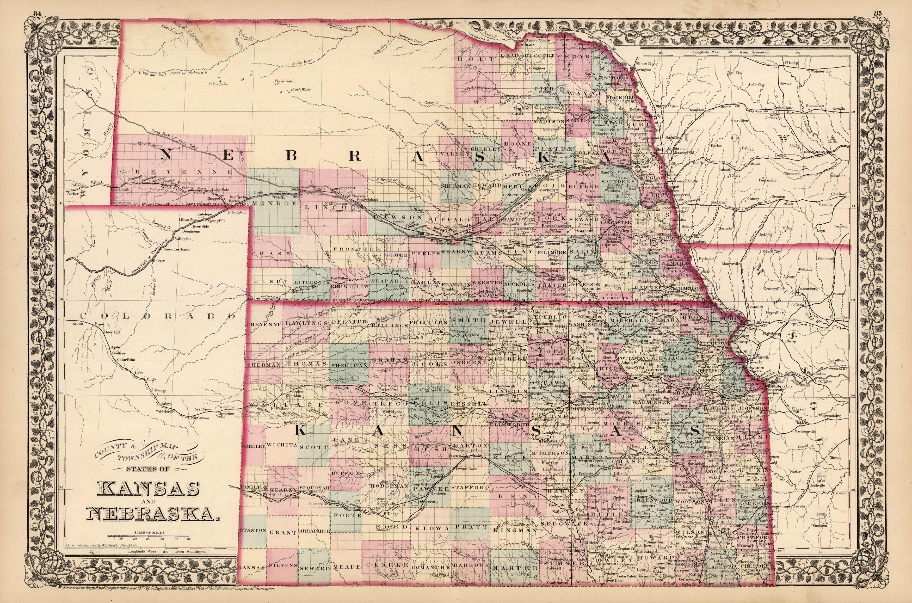 County and Township Map of the States of Kansas and Nebraska