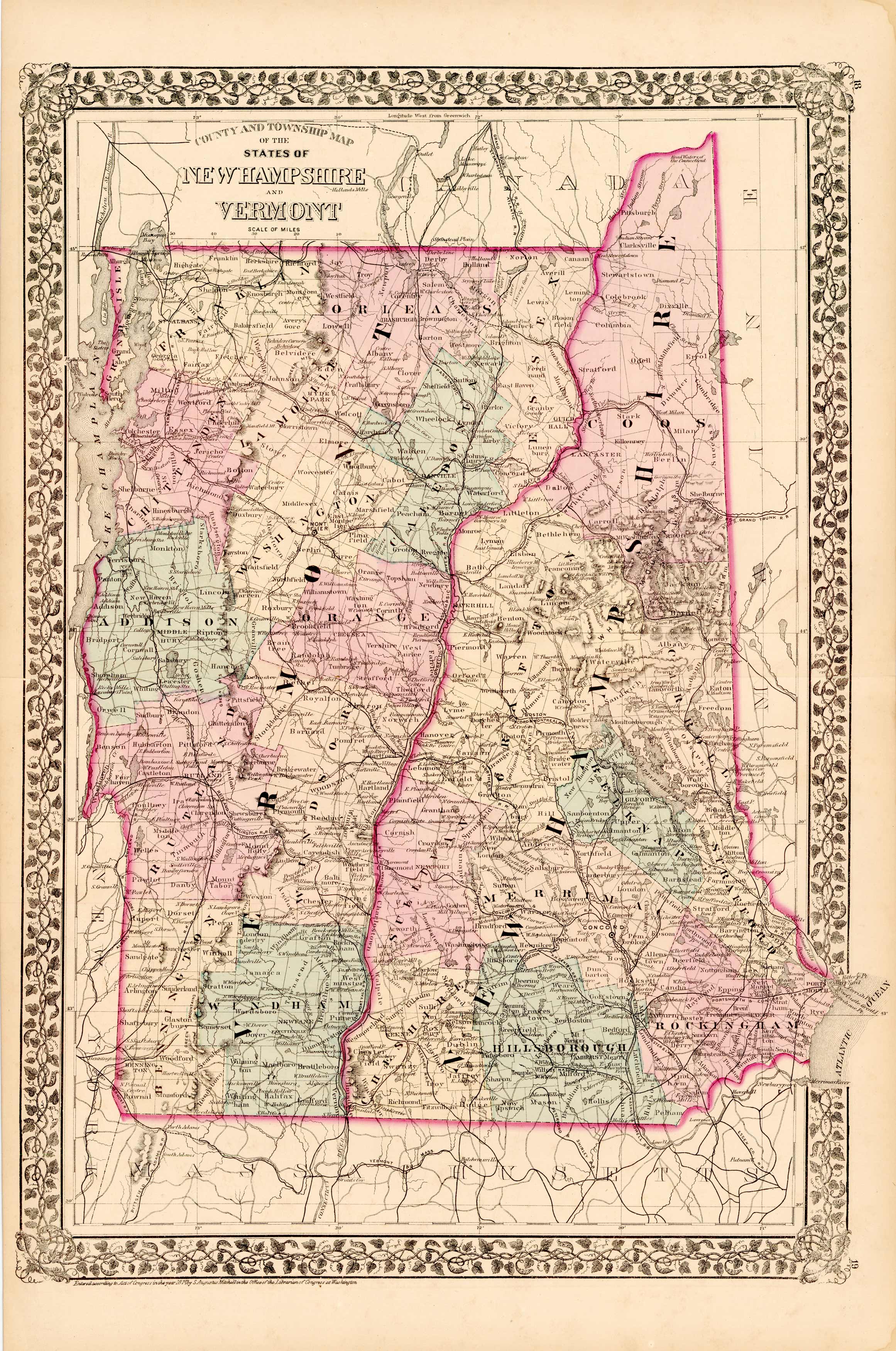 County and Township Map of the States New Hampshire and Vermont
