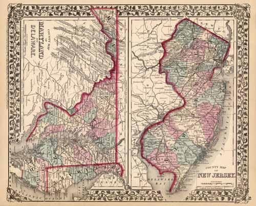 County Map of New Jersey - County Map of Maryland and Delaware