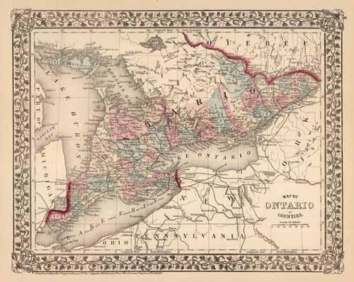 Map of Ontario in Counties