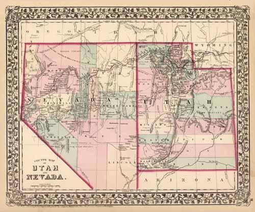 County Map of Utah and Nevada