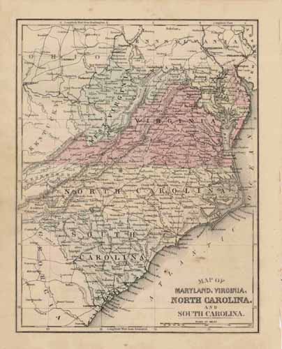 Map of Maryland Virginia North Carolina and South Carolina