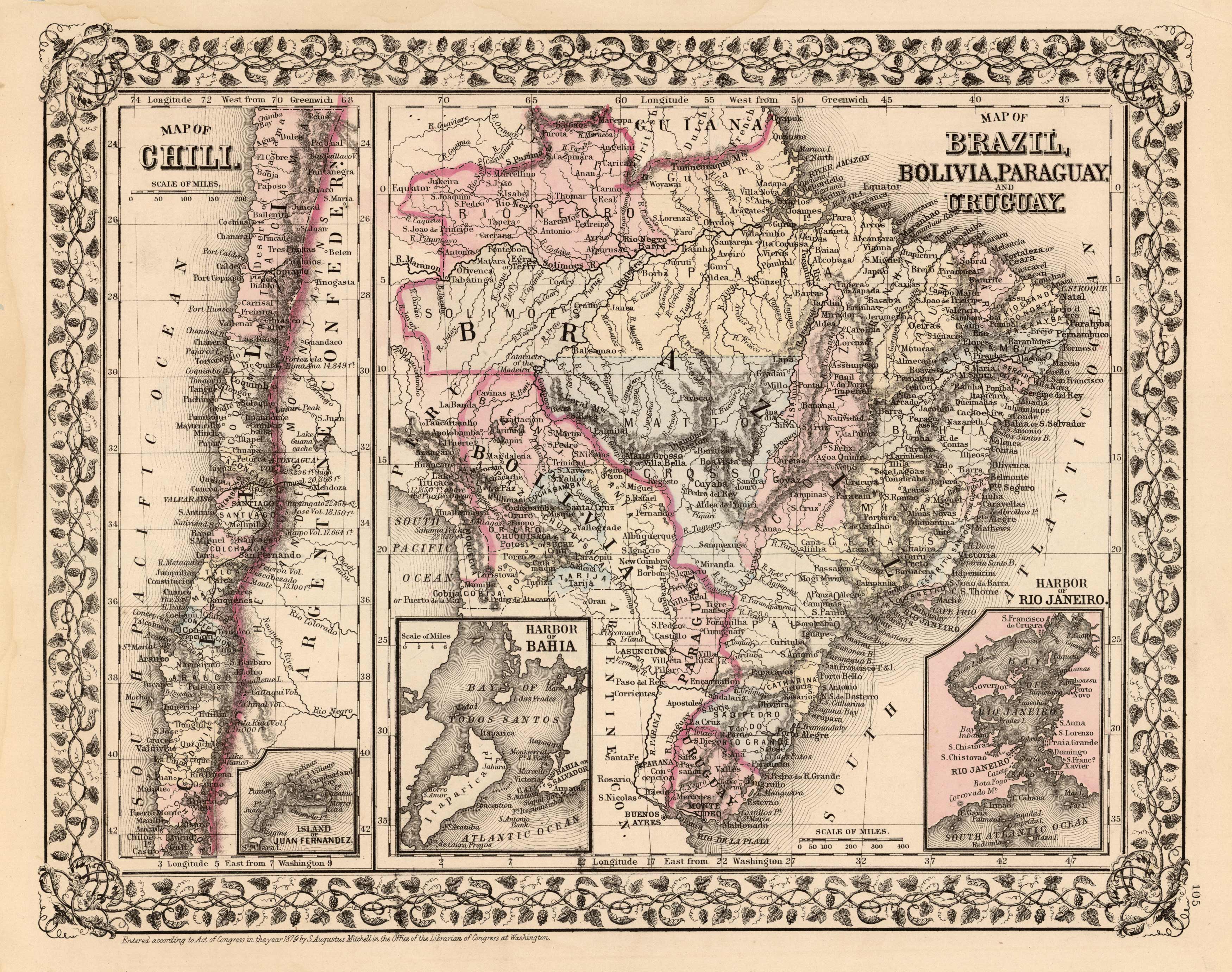 Map of Chili; Map of Brazil