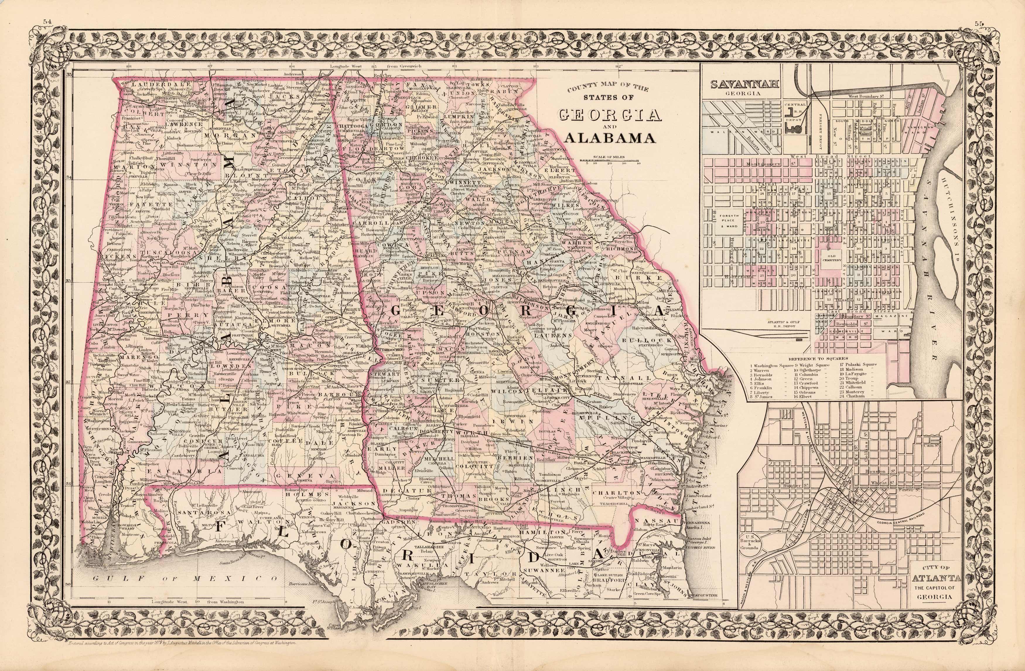 County Map of the States of Georgia and Alabama