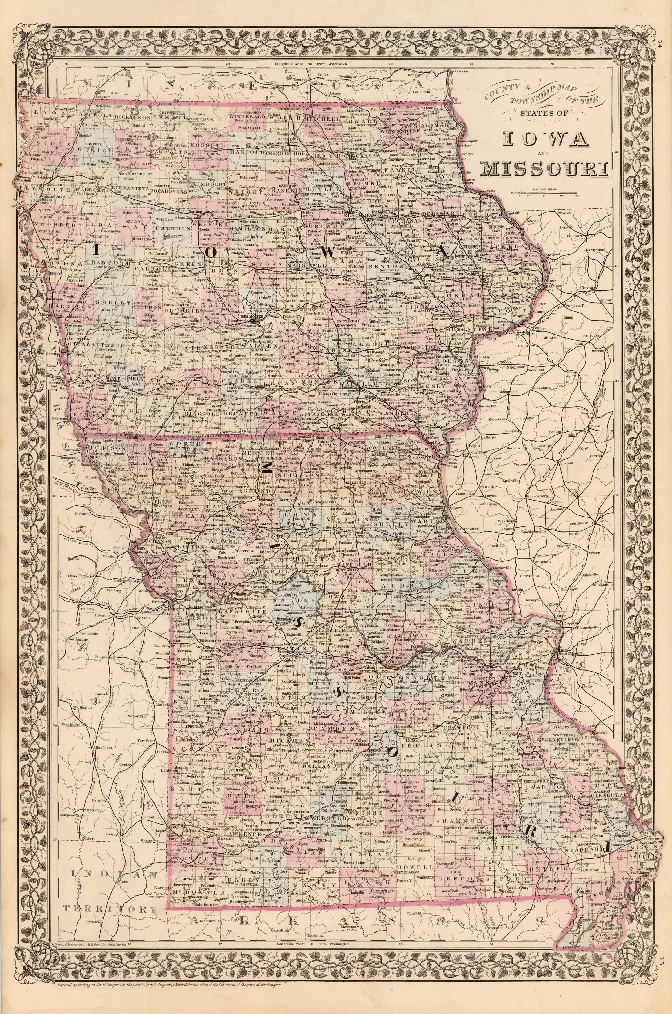 County and Township Map of the States of Iowa and Missouri