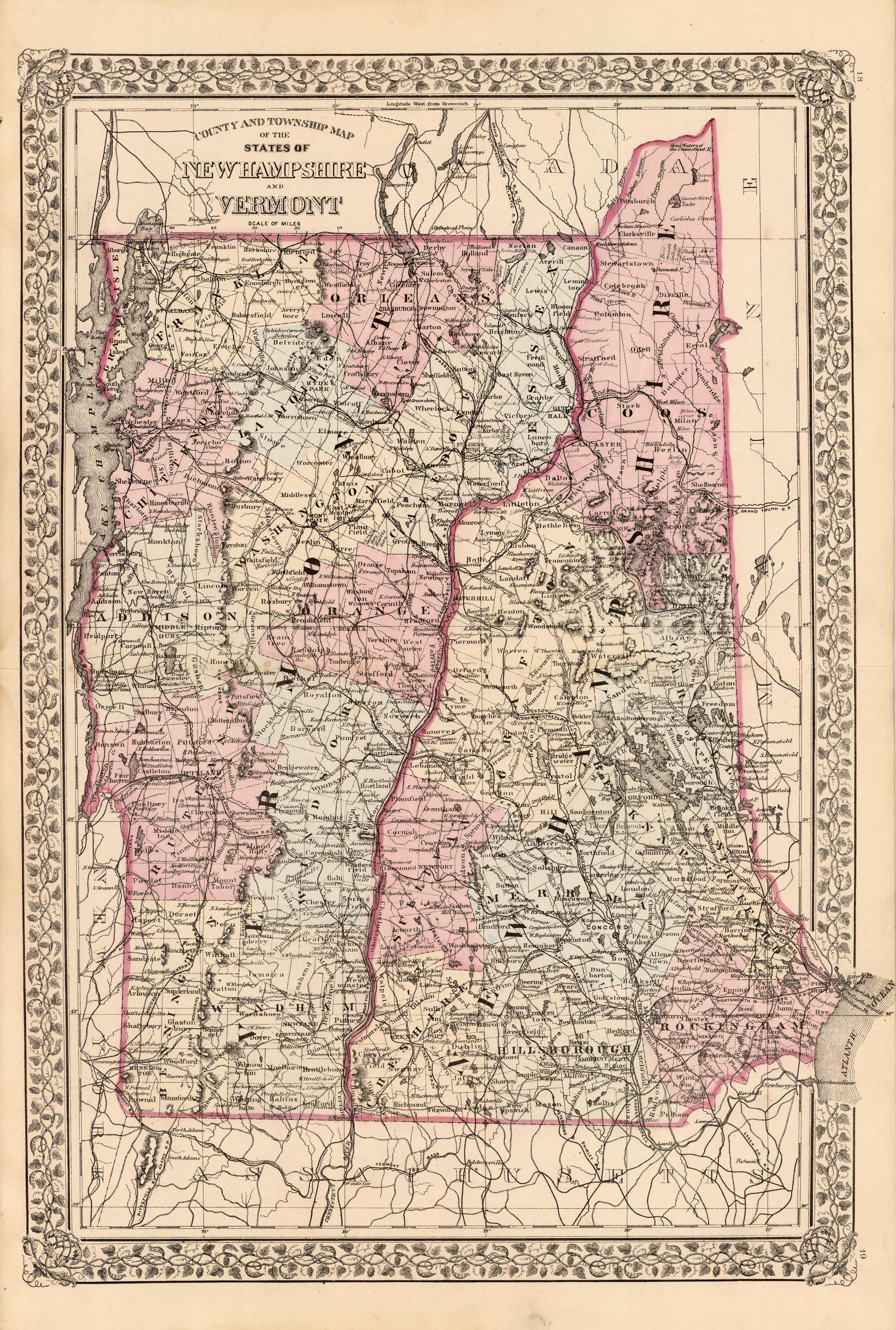 County and Township Map of the States of New Hampshire and Vermont