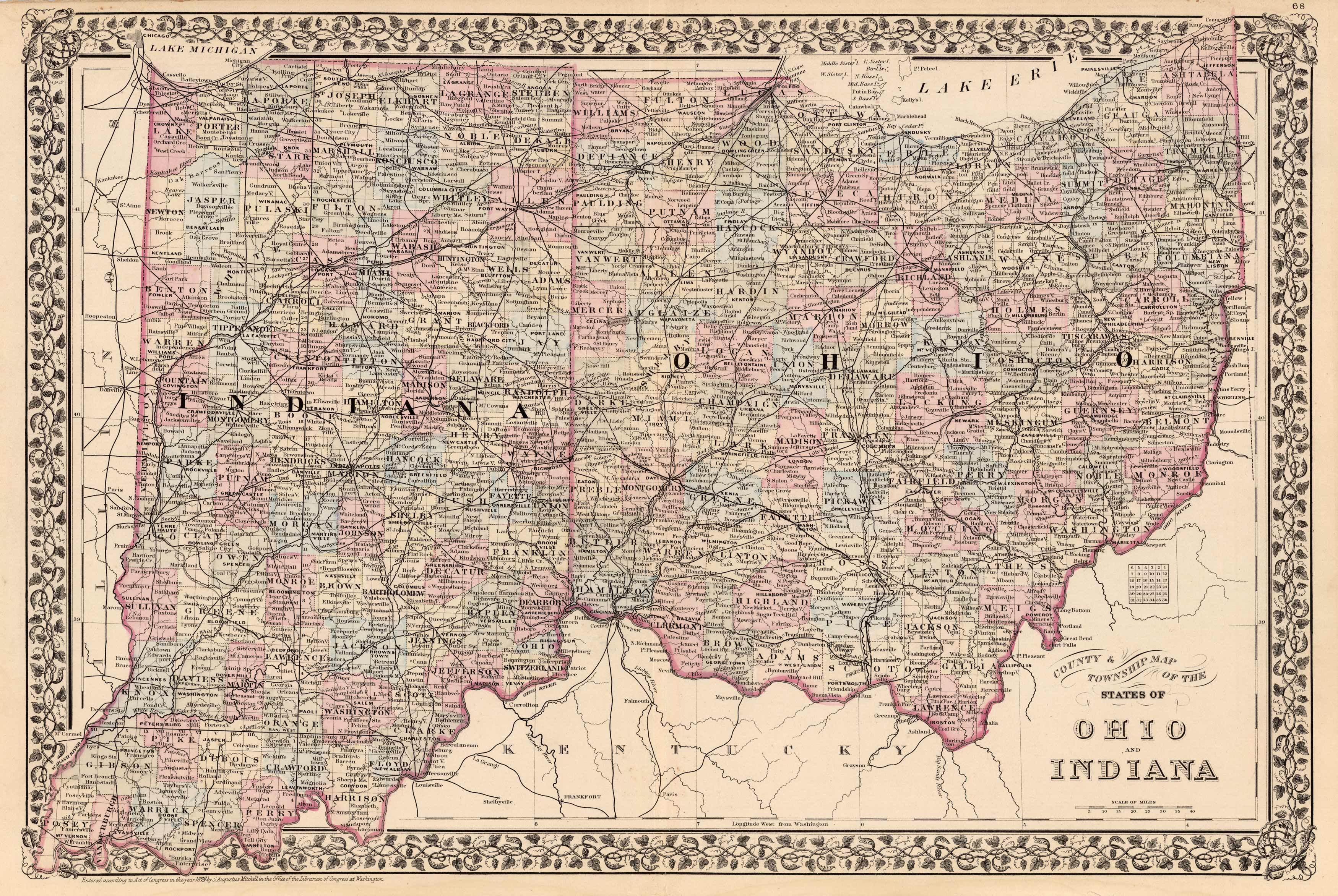 County & Township Map of the States of Ohio and Indiana - Art Source ...