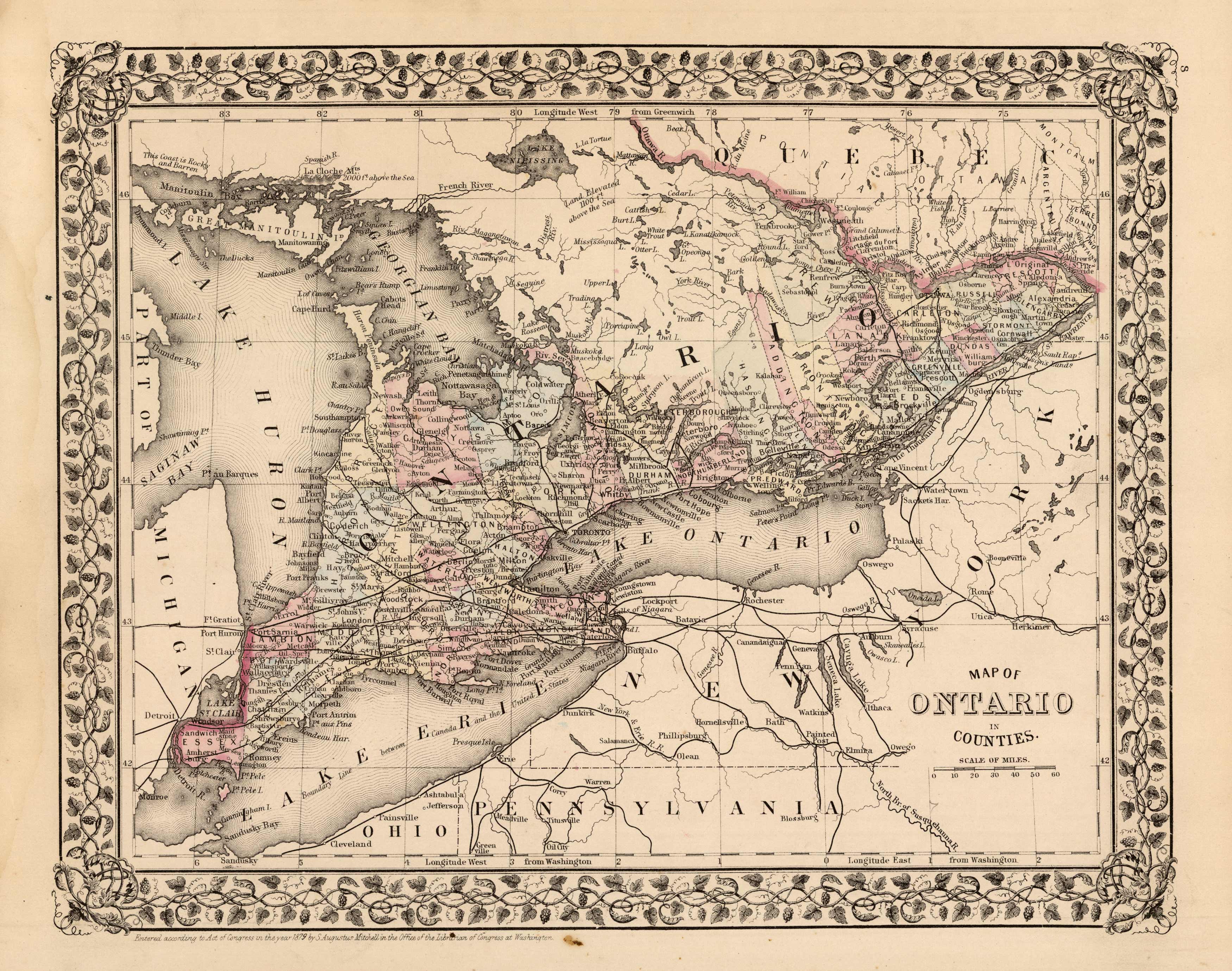 Map of Ontario in Counties