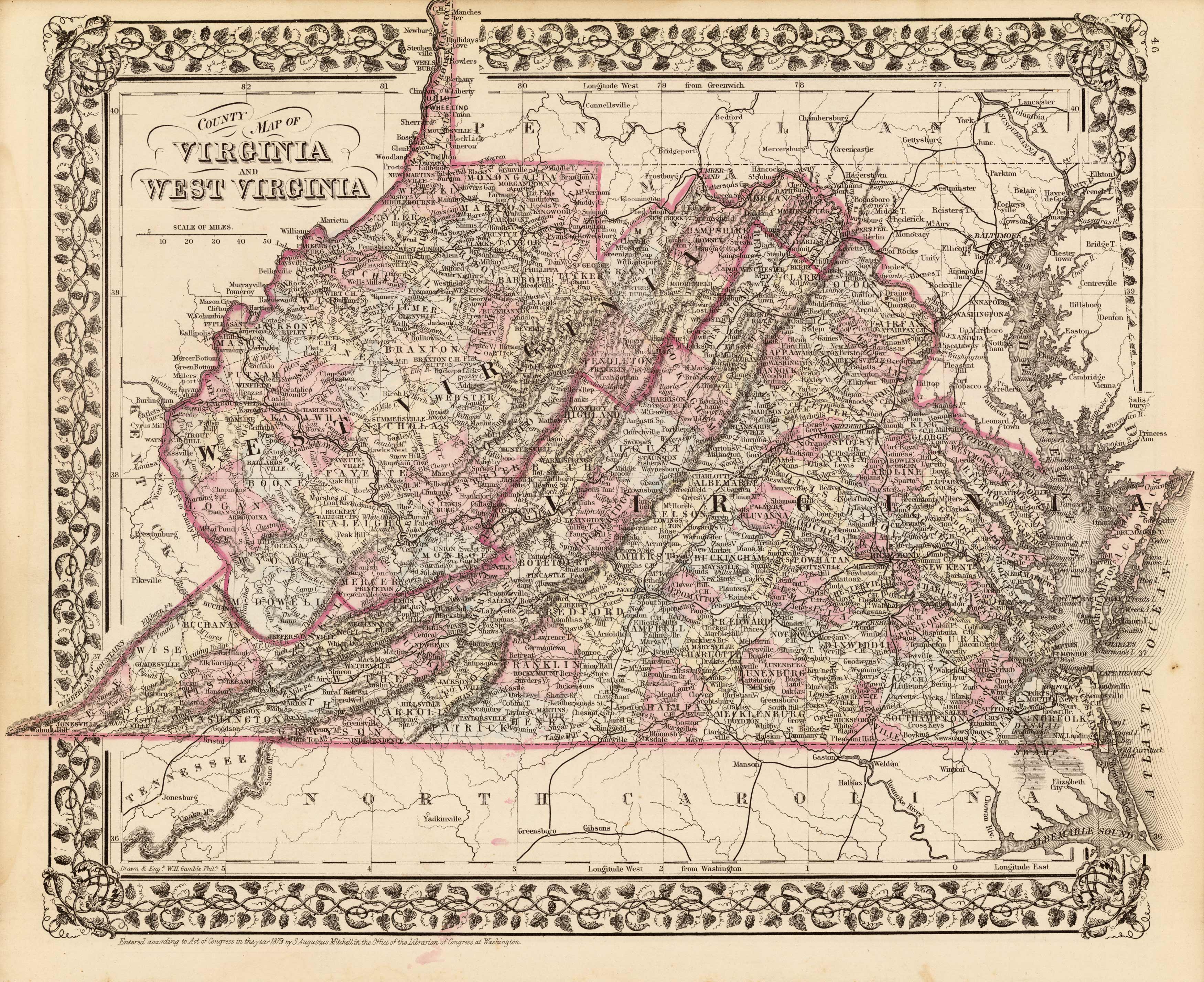 County Map of Virginia and West Virginia