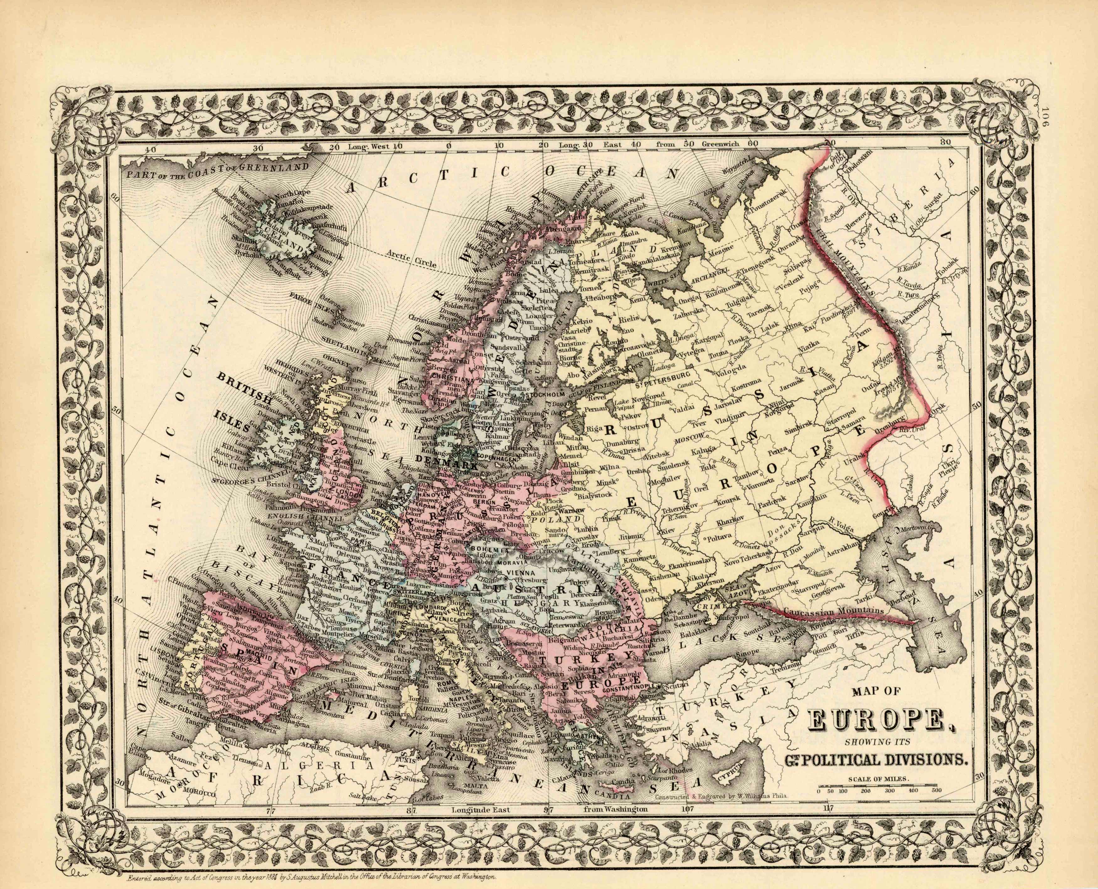 Map of Europe Showing its Political Divisions - Art Source International