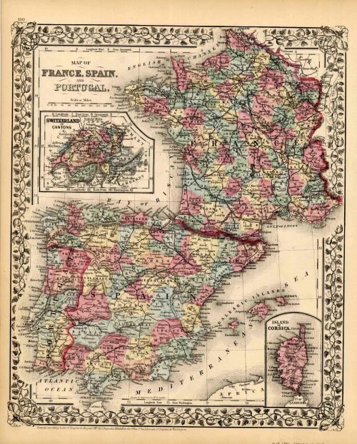 Map of France, Spain, and Portugal - Art Source International