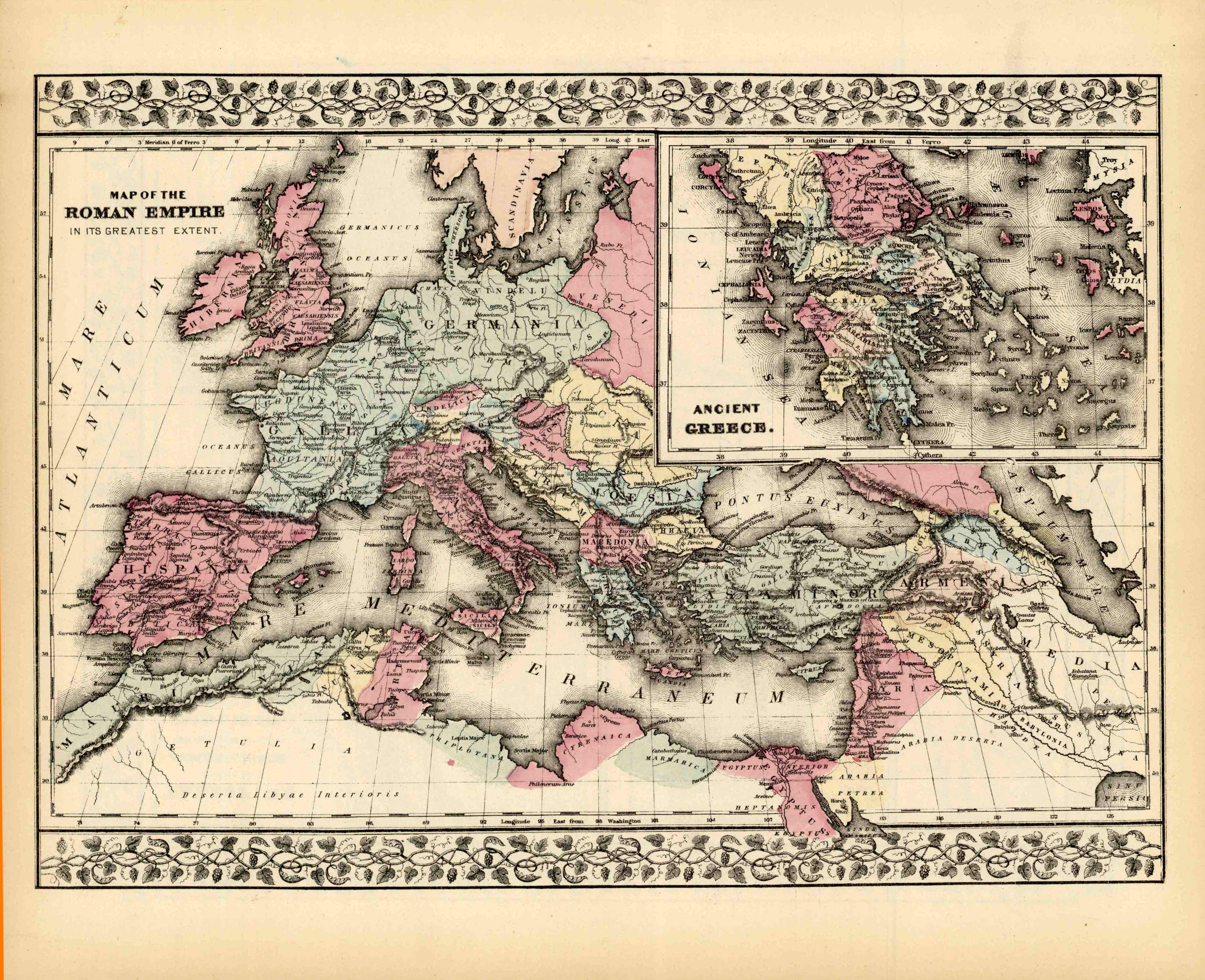 Map of the Ancient Roman Empire in its Greatest Extent and Ancient