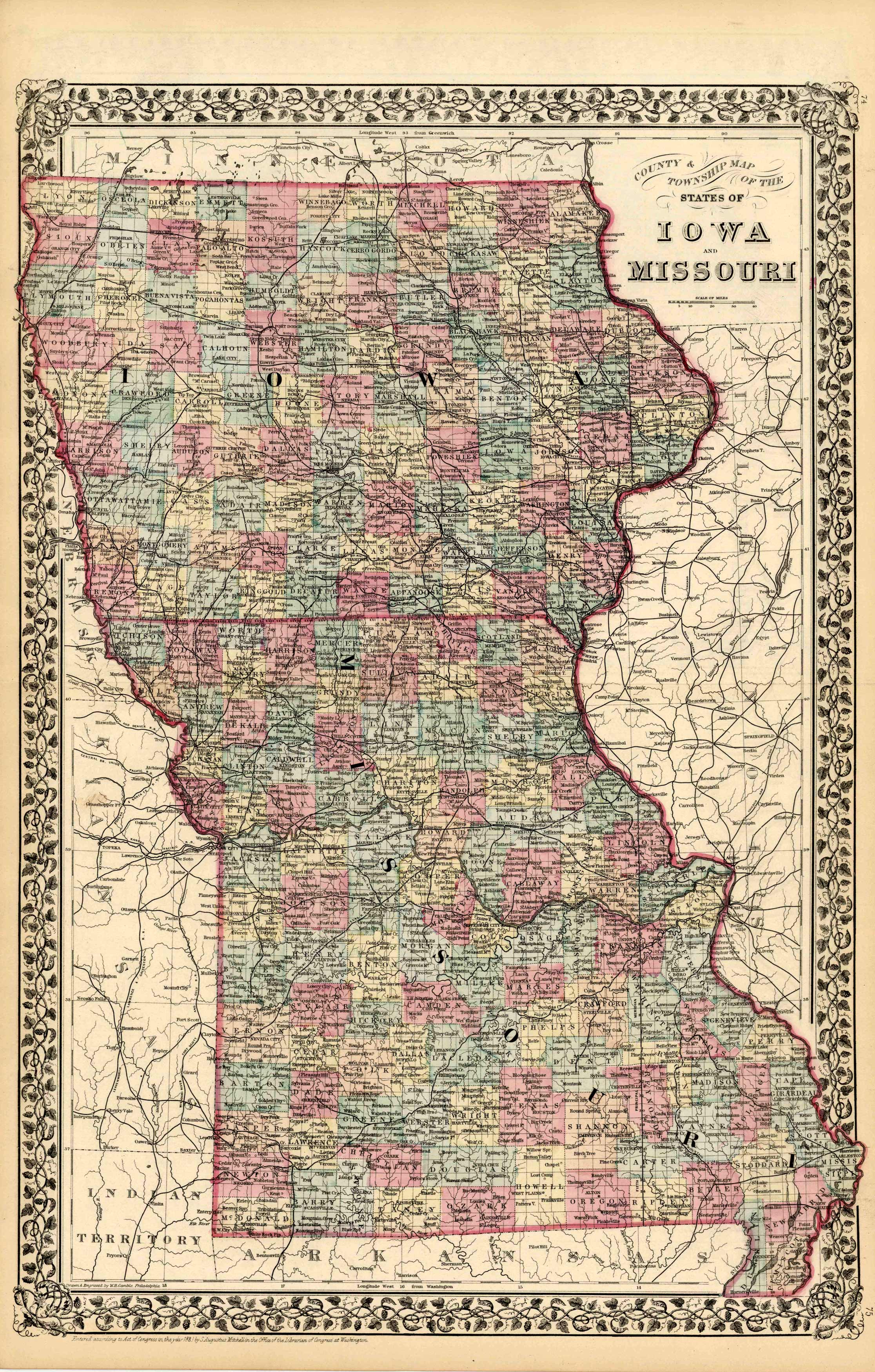 County & Township Map of the States of Iowa and Missouri