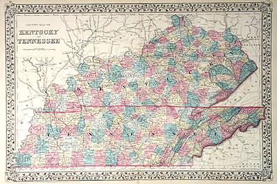 County Map of Kentucky and Tennessee