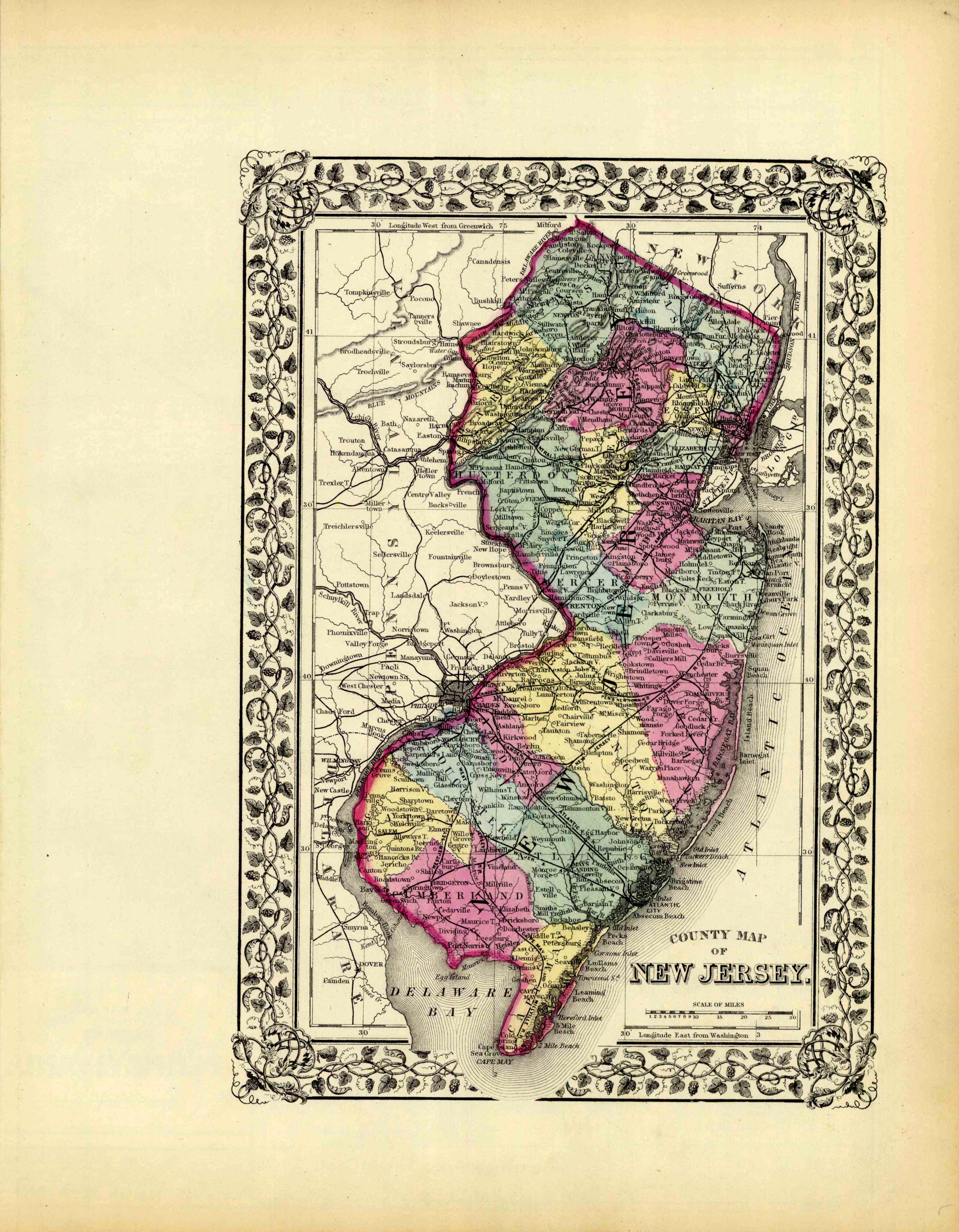 County Map of New Jersey County Map of New Jersey