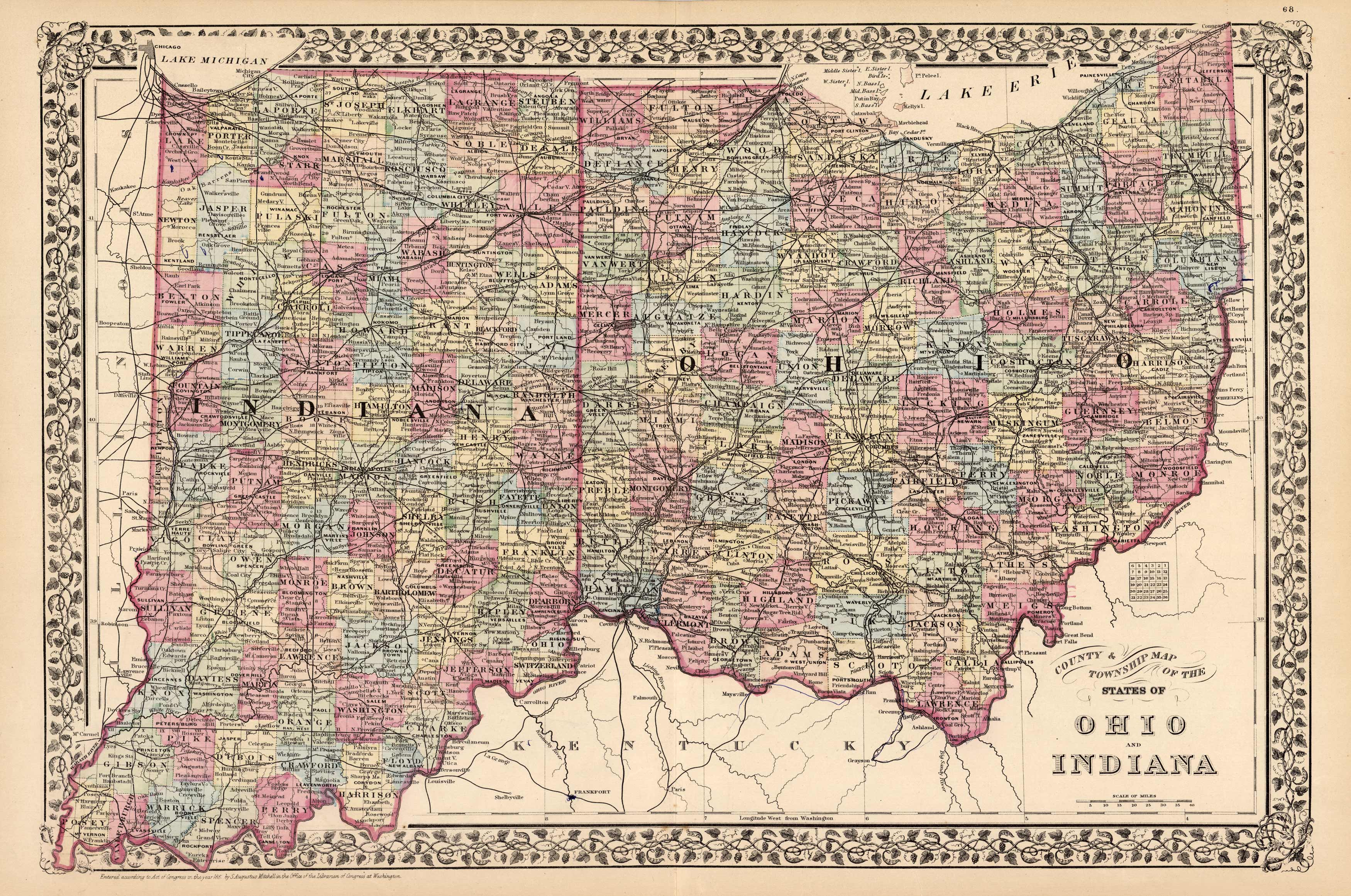 County and Township Map of the States of Ohio and Indiana