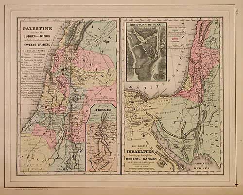 Palestine Under the Judges and Kings with the Distribution of the Twelve Tribes. The Routes of the Israelites from Egypt through the Desert Palestine Under the Judges and Kings with the Distribution of the Twelve Tribes. The Routes of the Israelites from Egypt through the Desert