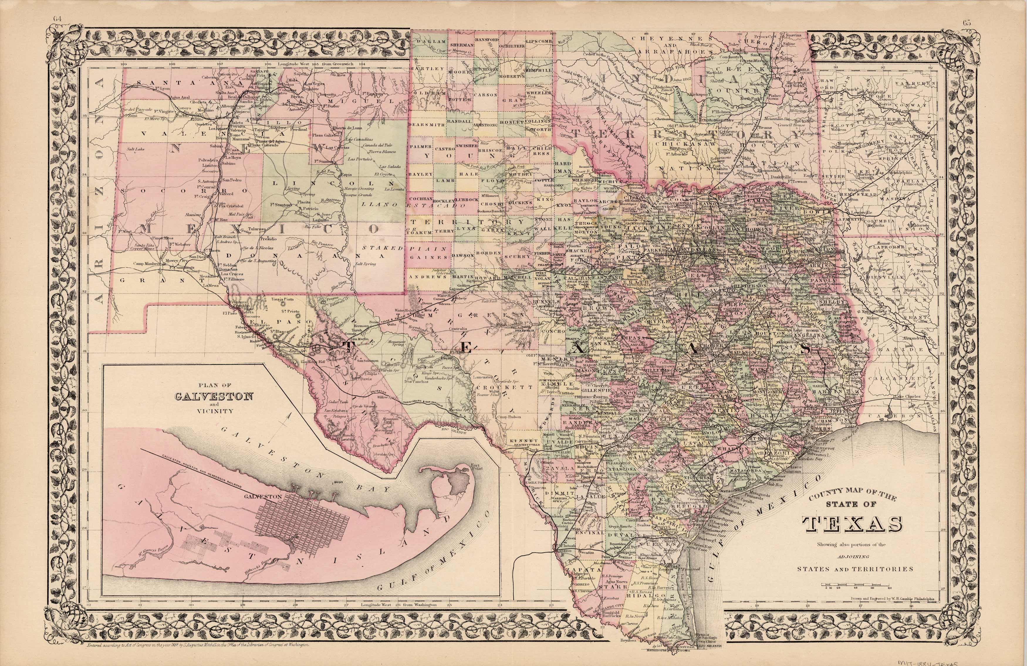 County Map of the States of Texas - Art Source International