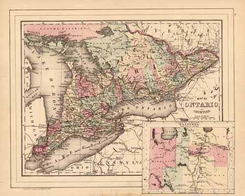 Map of Ontario in Counties