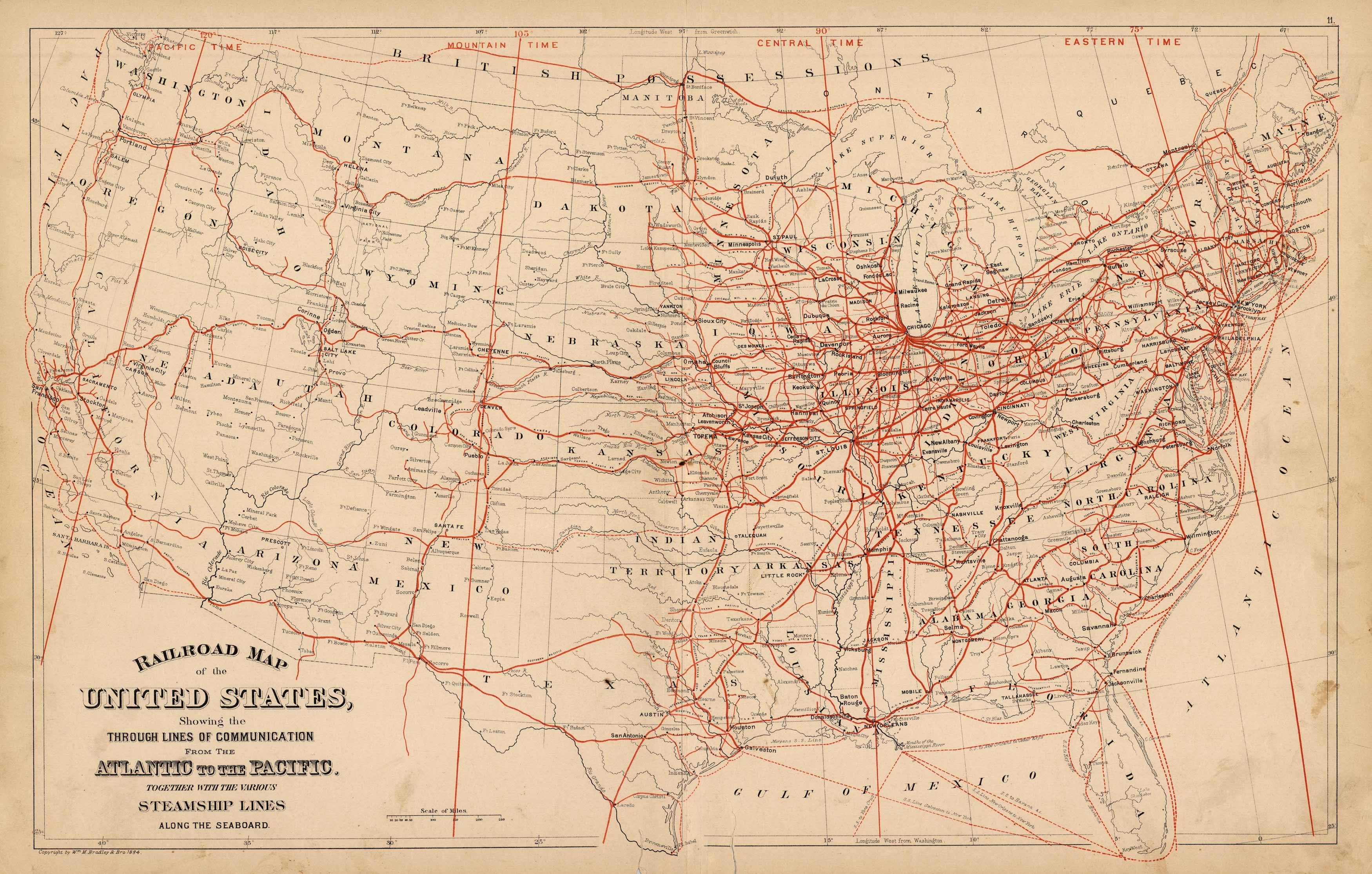 Railroad Map of the United States, Showing the Through Lines of ...