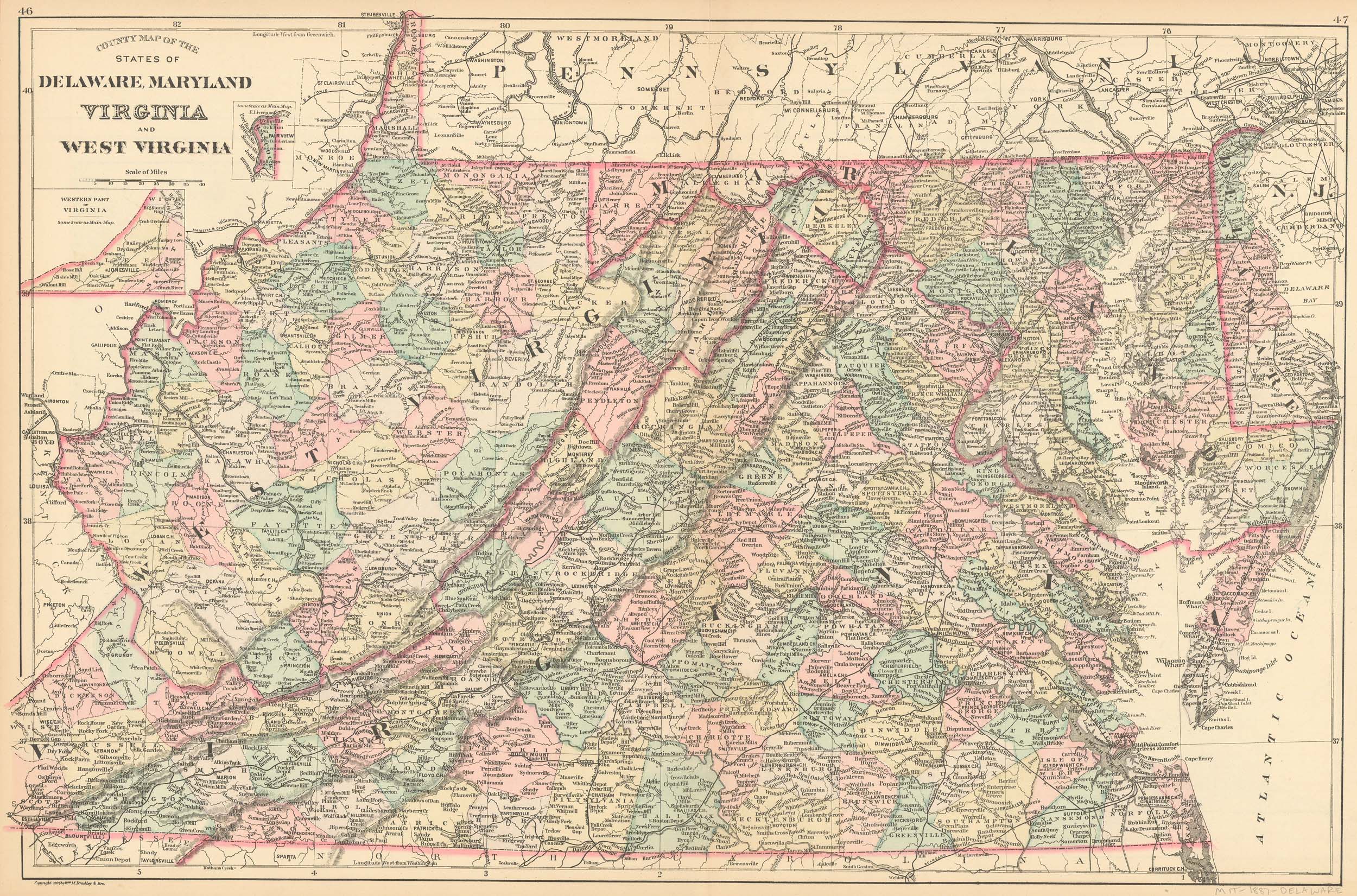 County Map of the States of Delaware, Maryland, Virginia and West ...