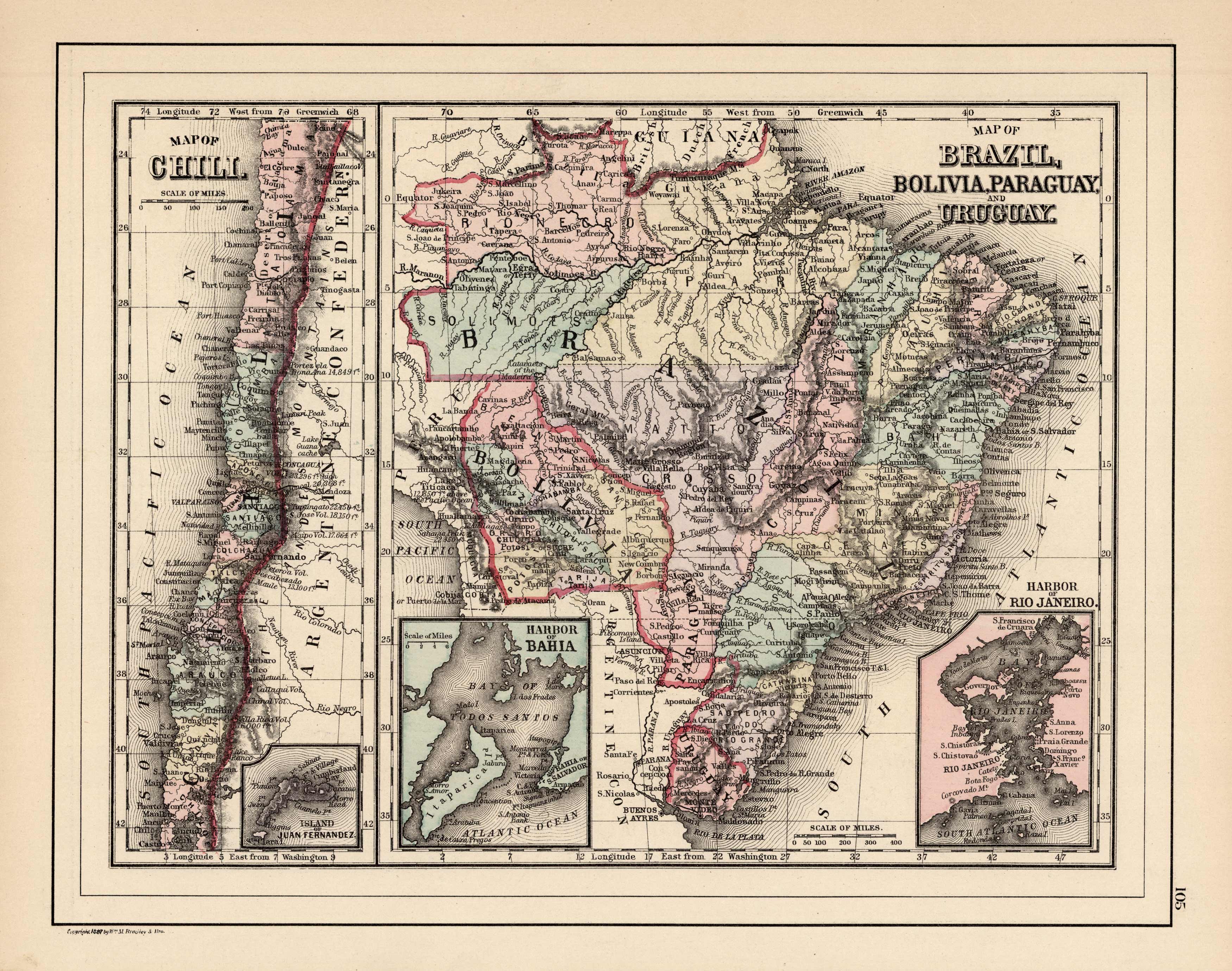 Map of Chili (with inset map of Island of Juan Fernandez). Map of Brazil Map of Chili (with inset map of Island of Juan Fernandez). Map of Brazil