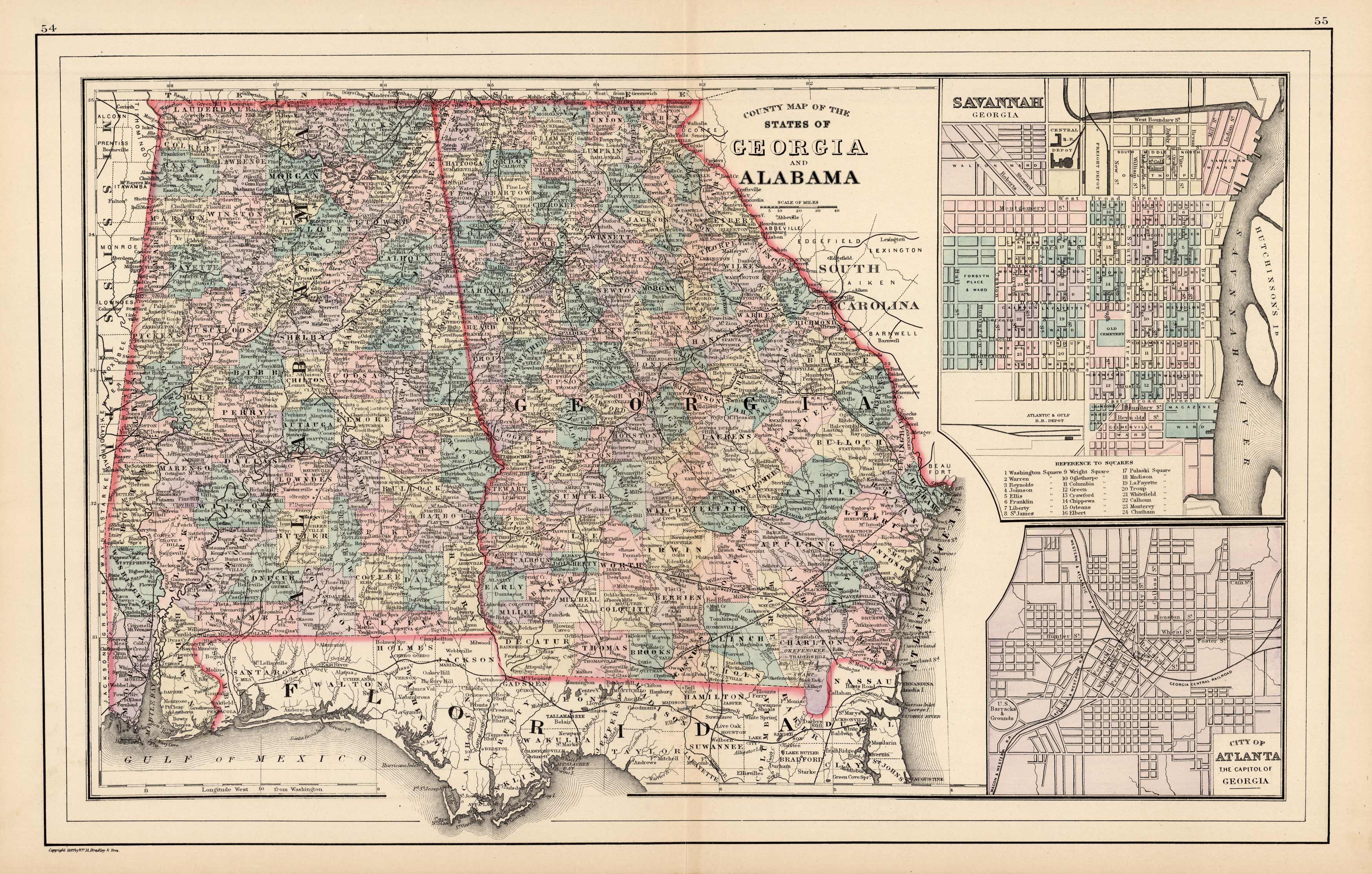 Map of the state of Georgia (GA) and neighboring states of Alabama