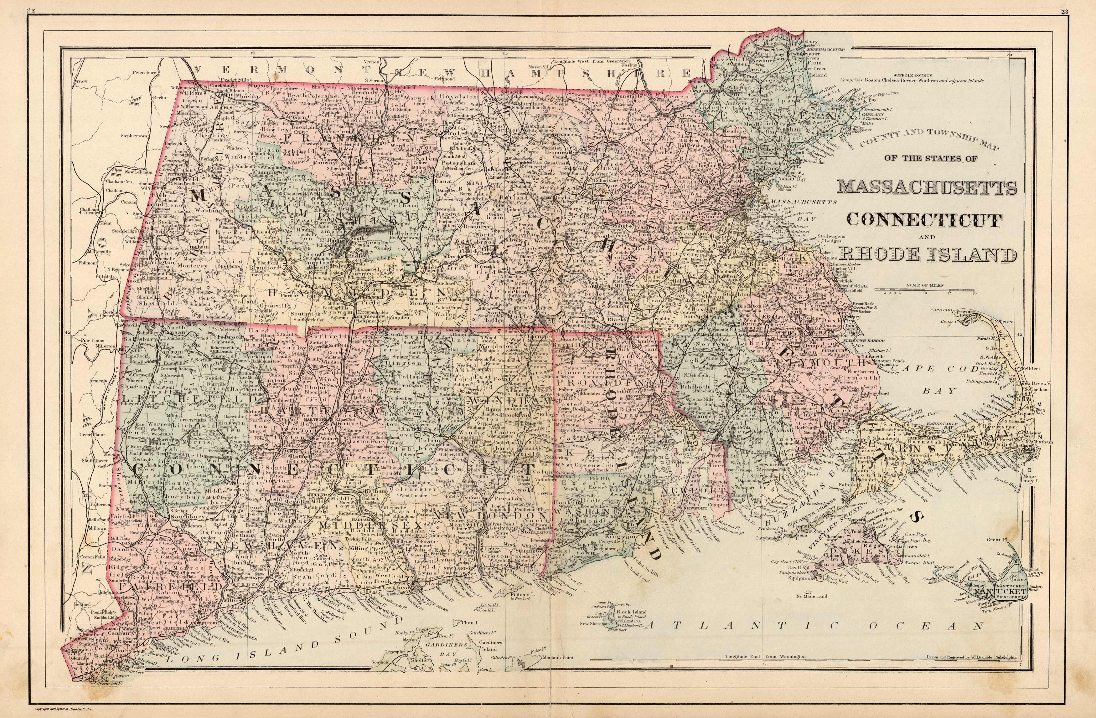 County and Township Map of the States of Massachusetts Connecticut and Rhode Island
