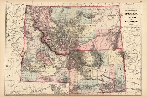 County and Township Map of Montana Idaho and Wyoming