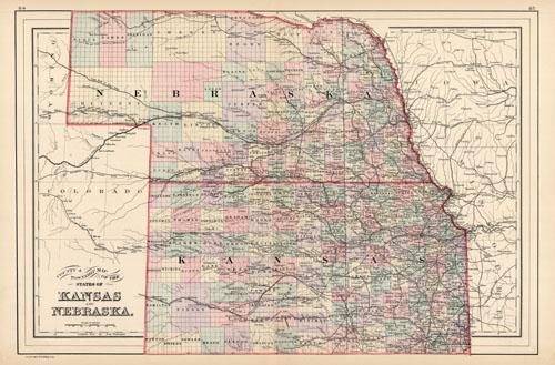 County & Township Map of the States of Kansas and Nebraska