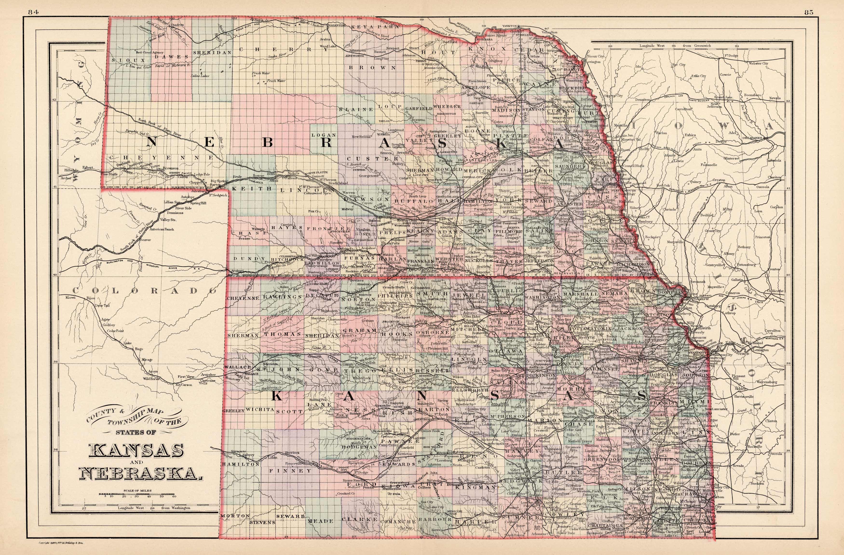 County & Township Map of the States of Kansas and Nebraska