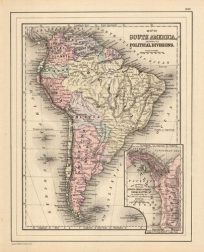 Map of South America showing its Political Divisions (with an inset map showing the proposed Atrato-Inter-Oceanic Canal Routes