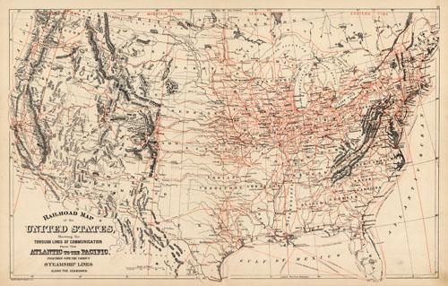 Railroad Map of the United States Showing the Through Lines of Communication from the Atlantic to the Pacific. Together with the Various Steamship Lines along the Seaboard. Railroad Map of the United States Showing the Through Lines of Communication from the Atlantic to the Pacific. Together with the Various Steamship Lines along the Seaboard.