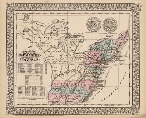 Map of the Original Thirteen Colonies