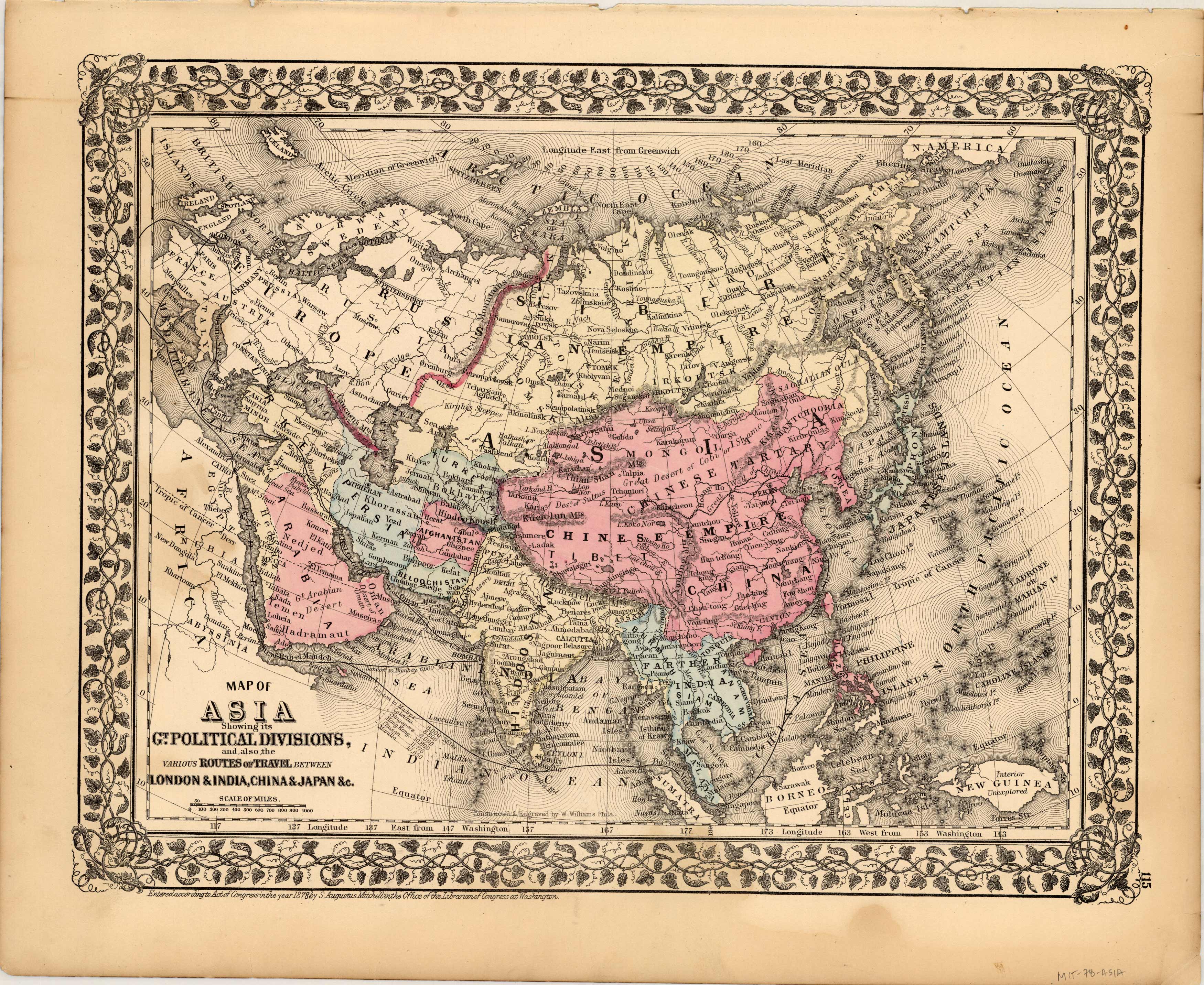 Map of Asia showing its GT. Political Divisons and also various routes of the travel between London Map of Asia showing its GT. Political Divisons and also various routes of the travel between London