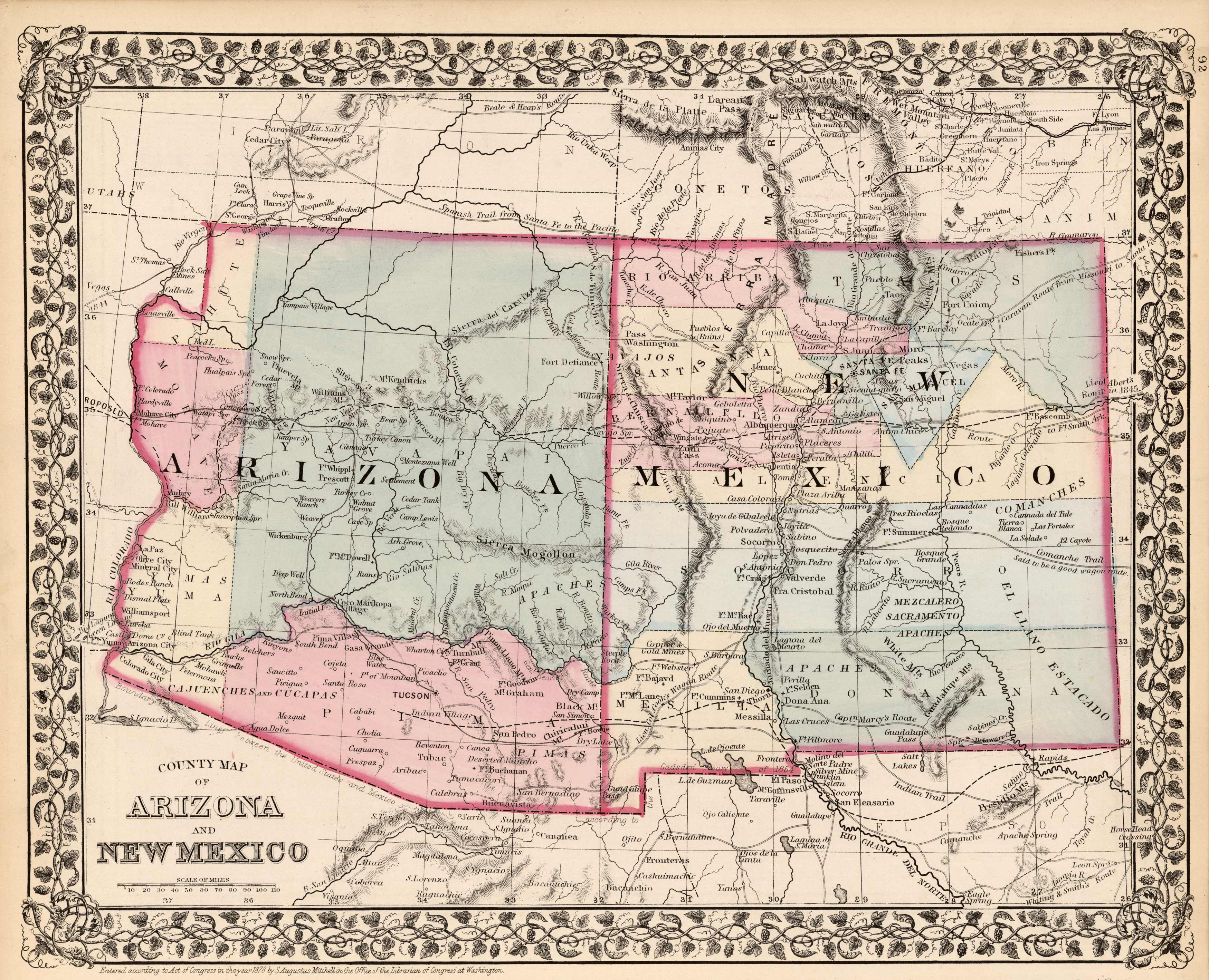 County Map of Arizona and New Mexico County Map of Arizona and New Mexico