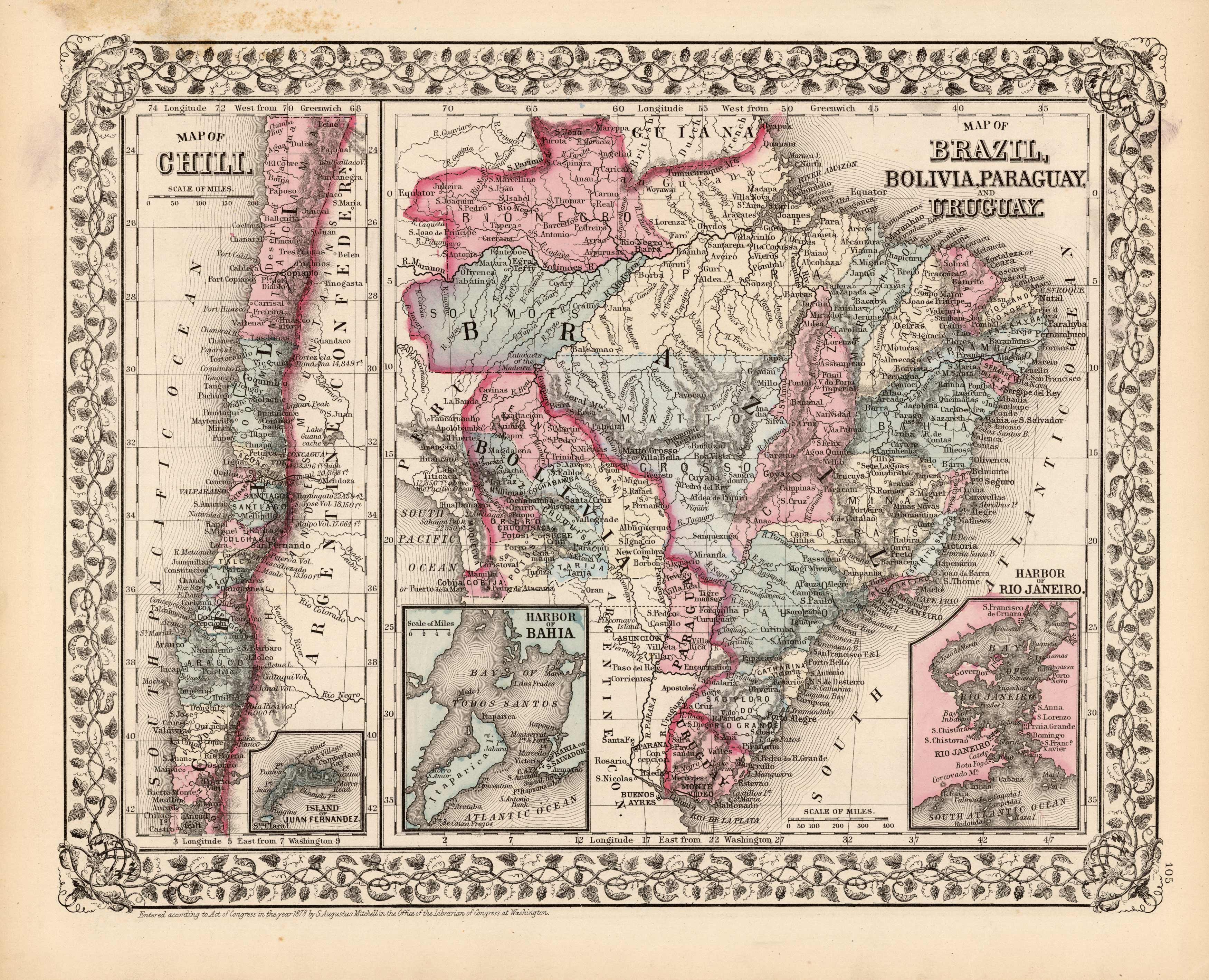 Map of Chili; Map of Brazil