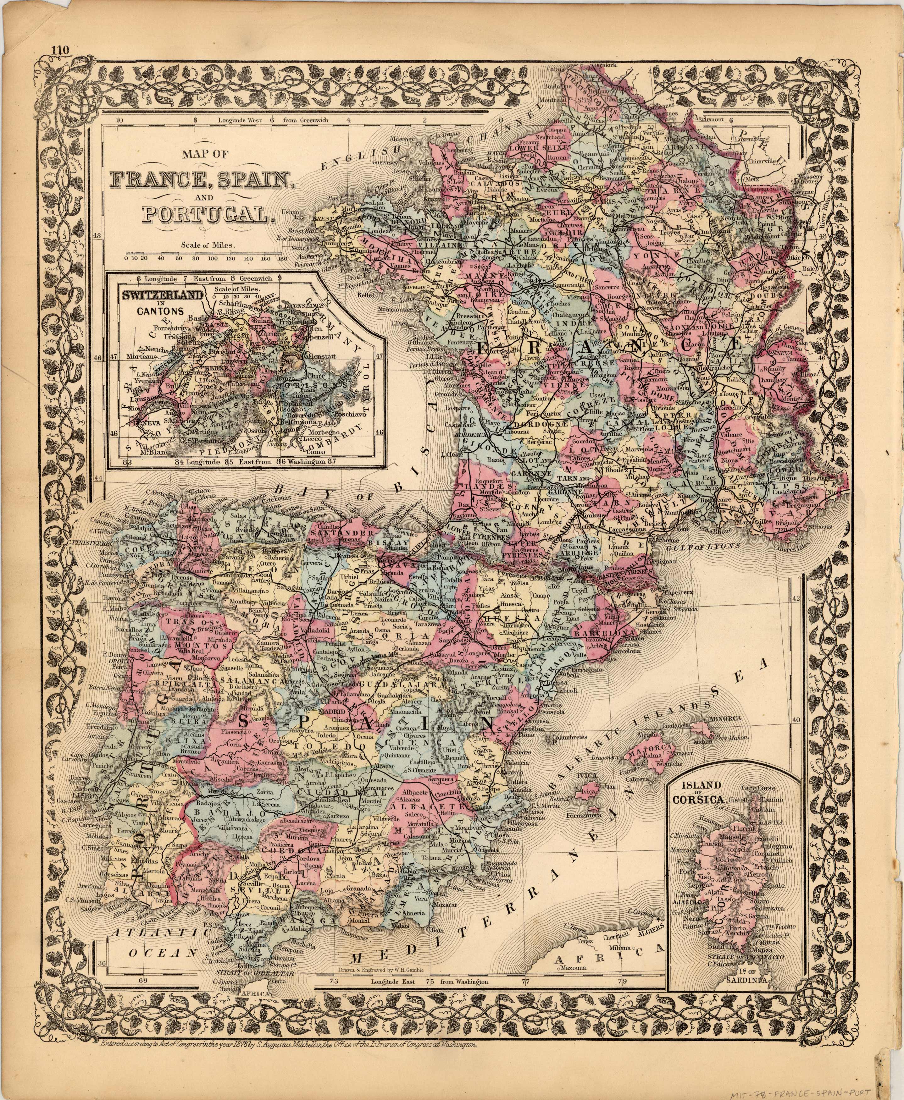 Map of France, Spain, and Portugal - Art Source International