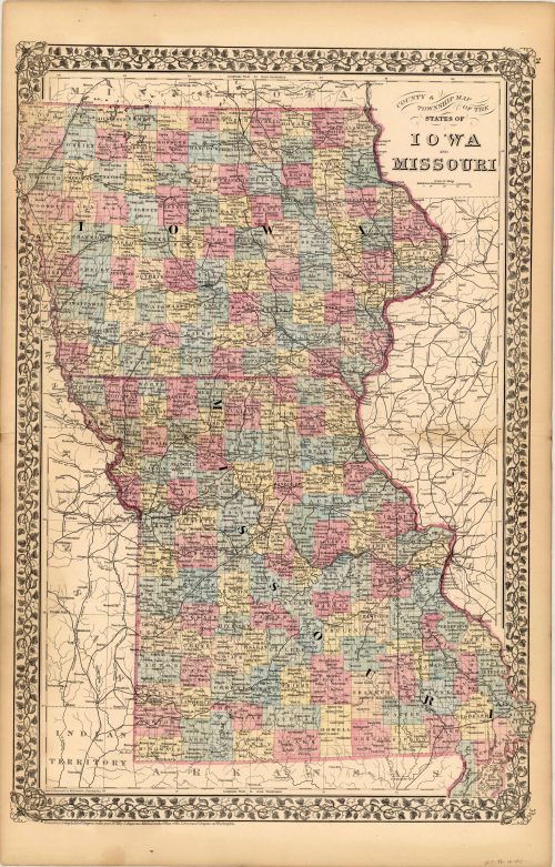 County & Township Map of the States of Iowa and Missouri