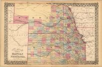 County and township map of the states of Kansas and Nebraska