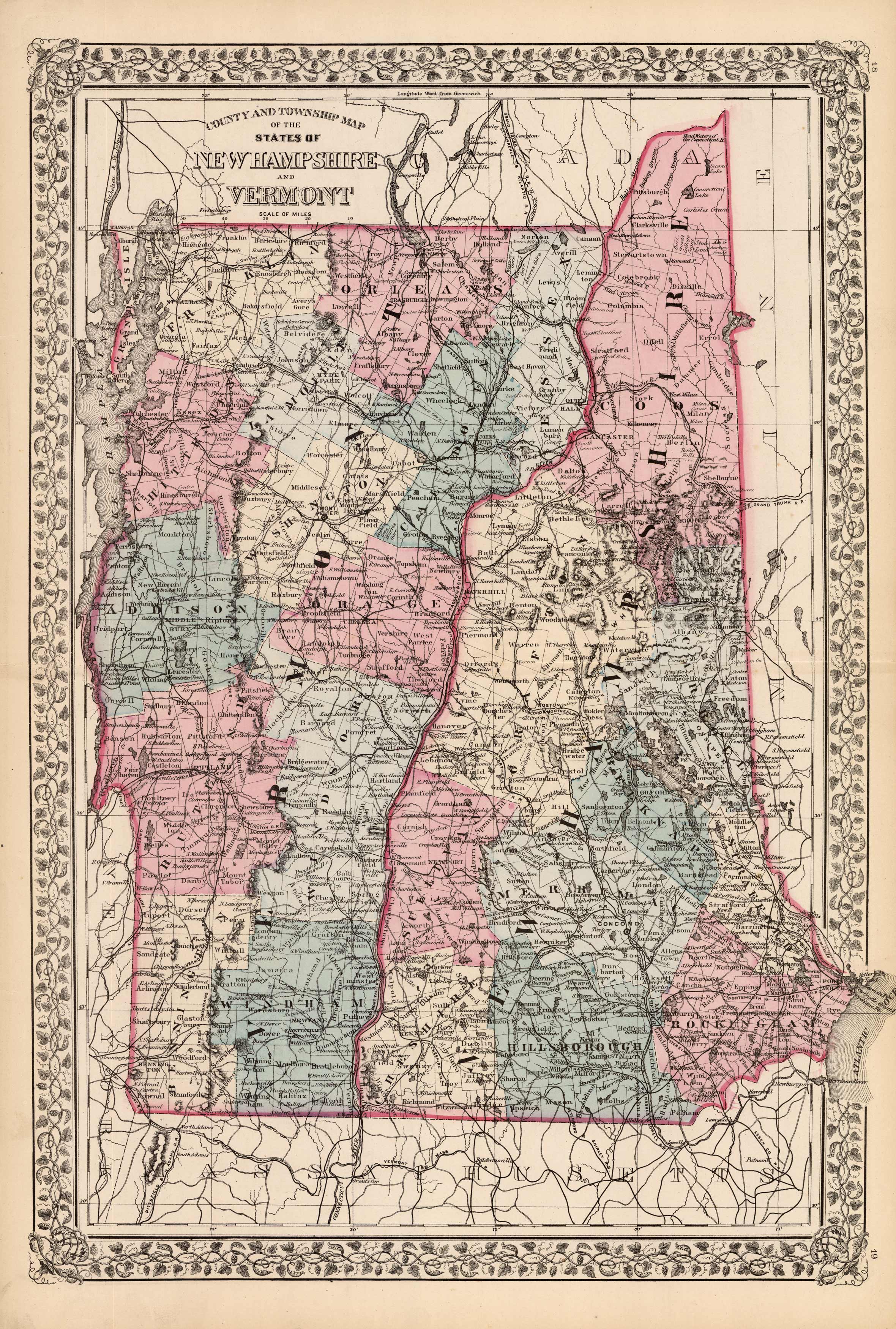 County and Township Map of the States of New Hampshire and Vermont