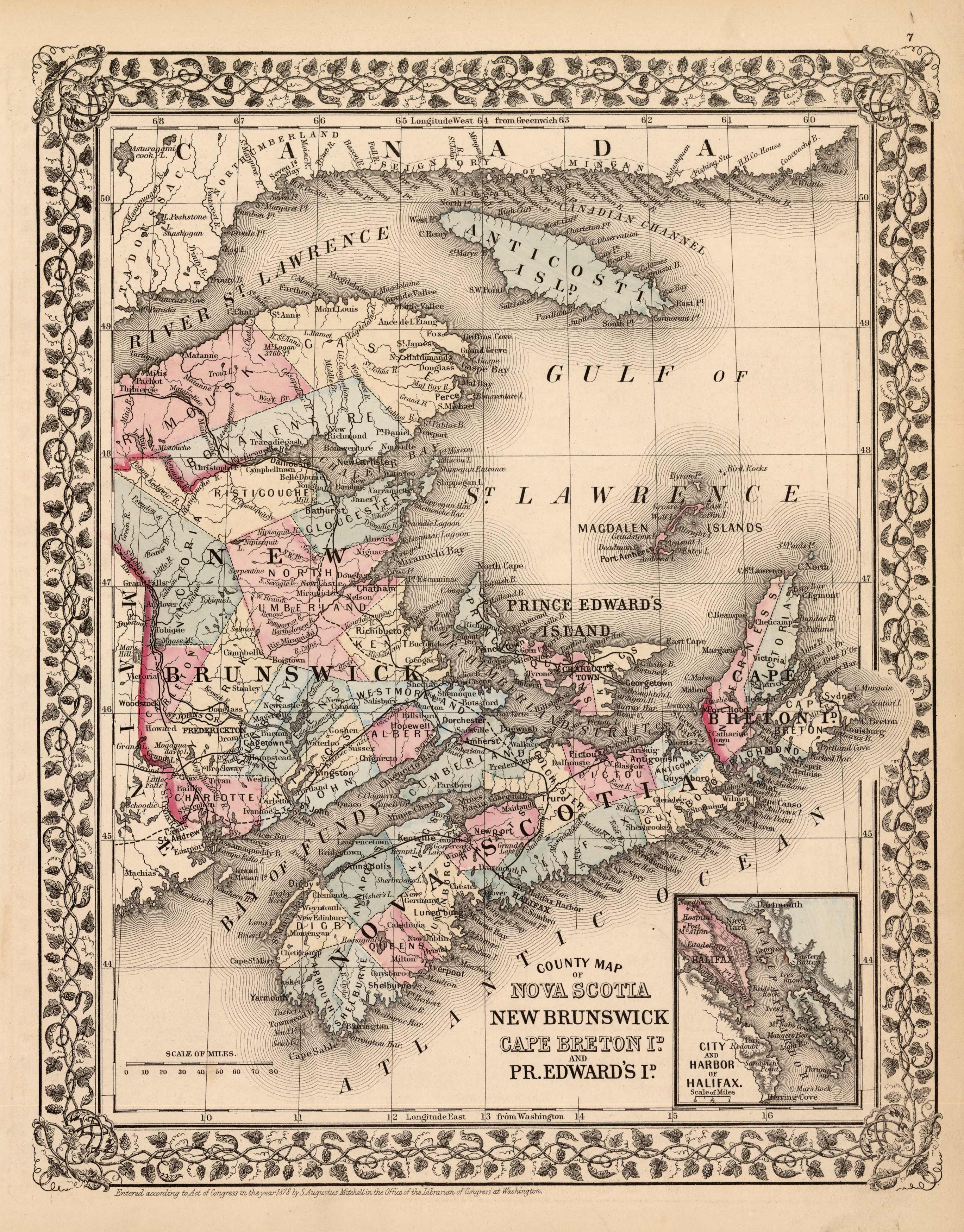 County Map of Nova Scotia New Brunswick Cape Brenton Id. and Pr.Edward Id.