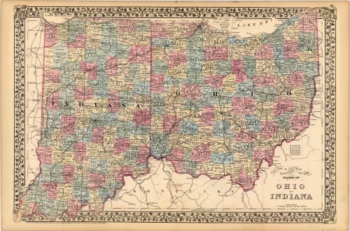 County & Township Map of the States of Ohio and Indiana