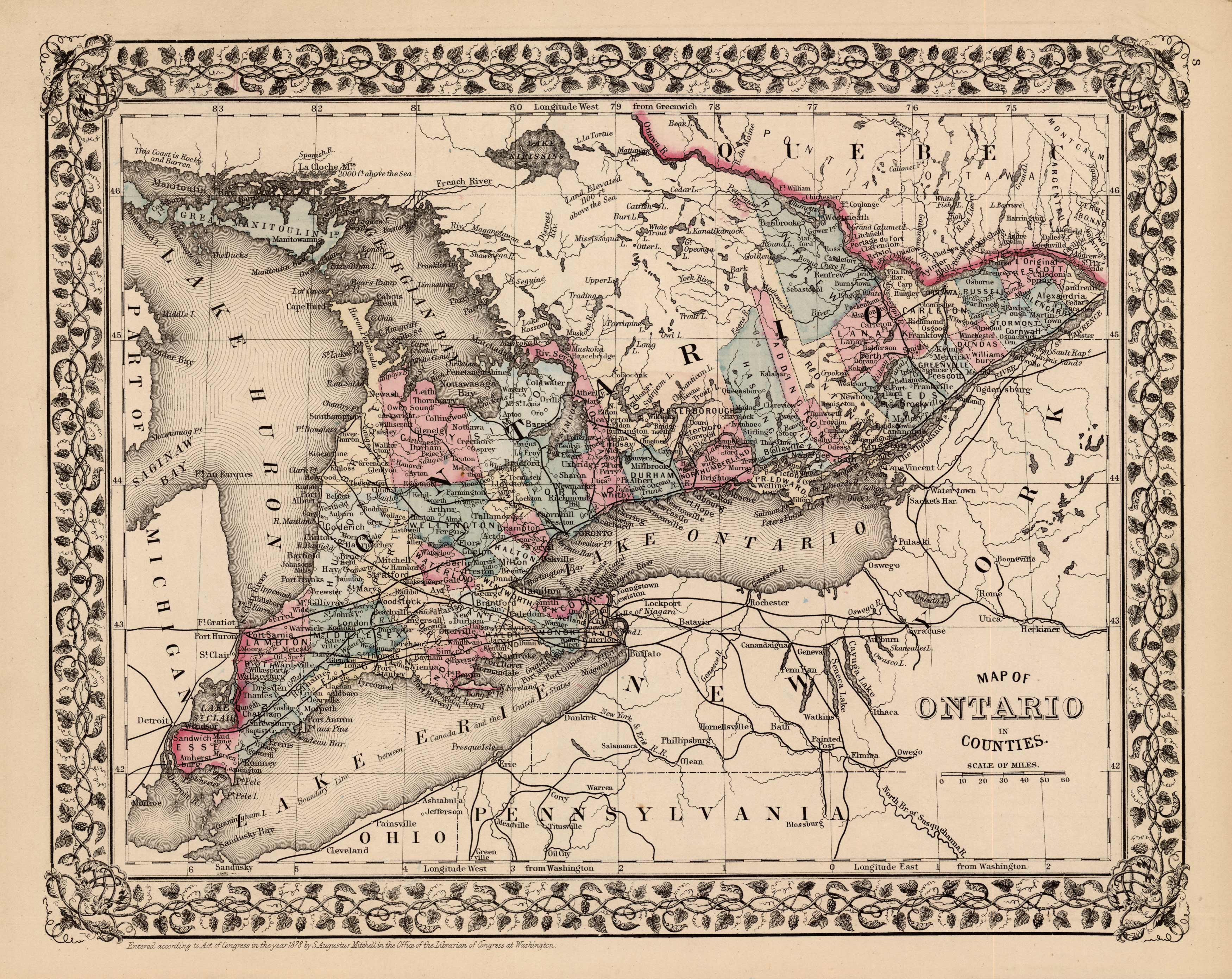 Map of Ontario in Counties