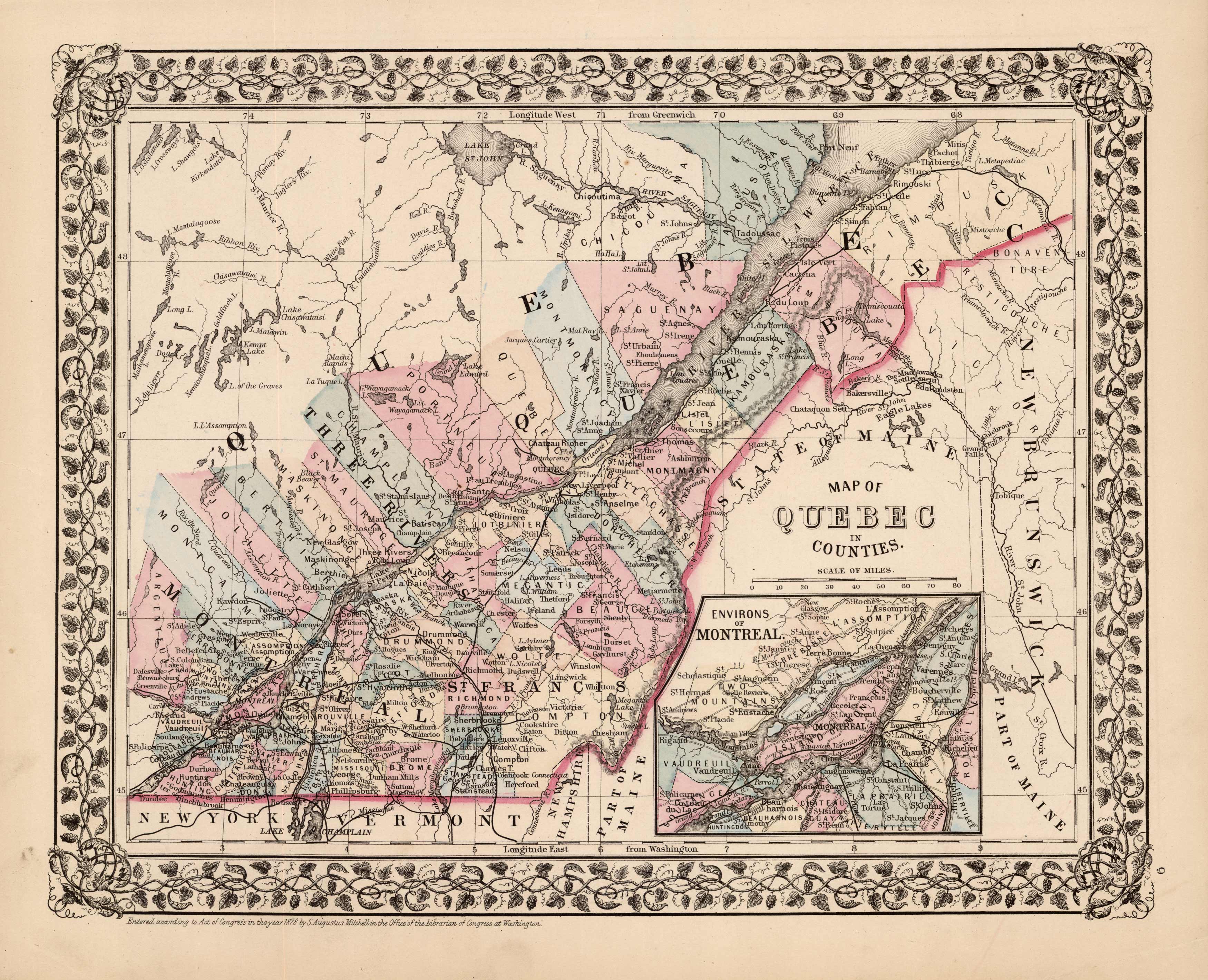 Map of Quebec in Counties - Art Source International